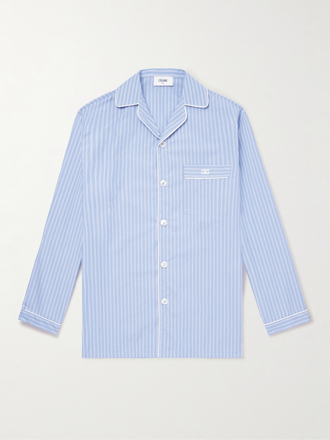 Logo-Embroidered Striped Cotton-Poplin Pyjama Shirt