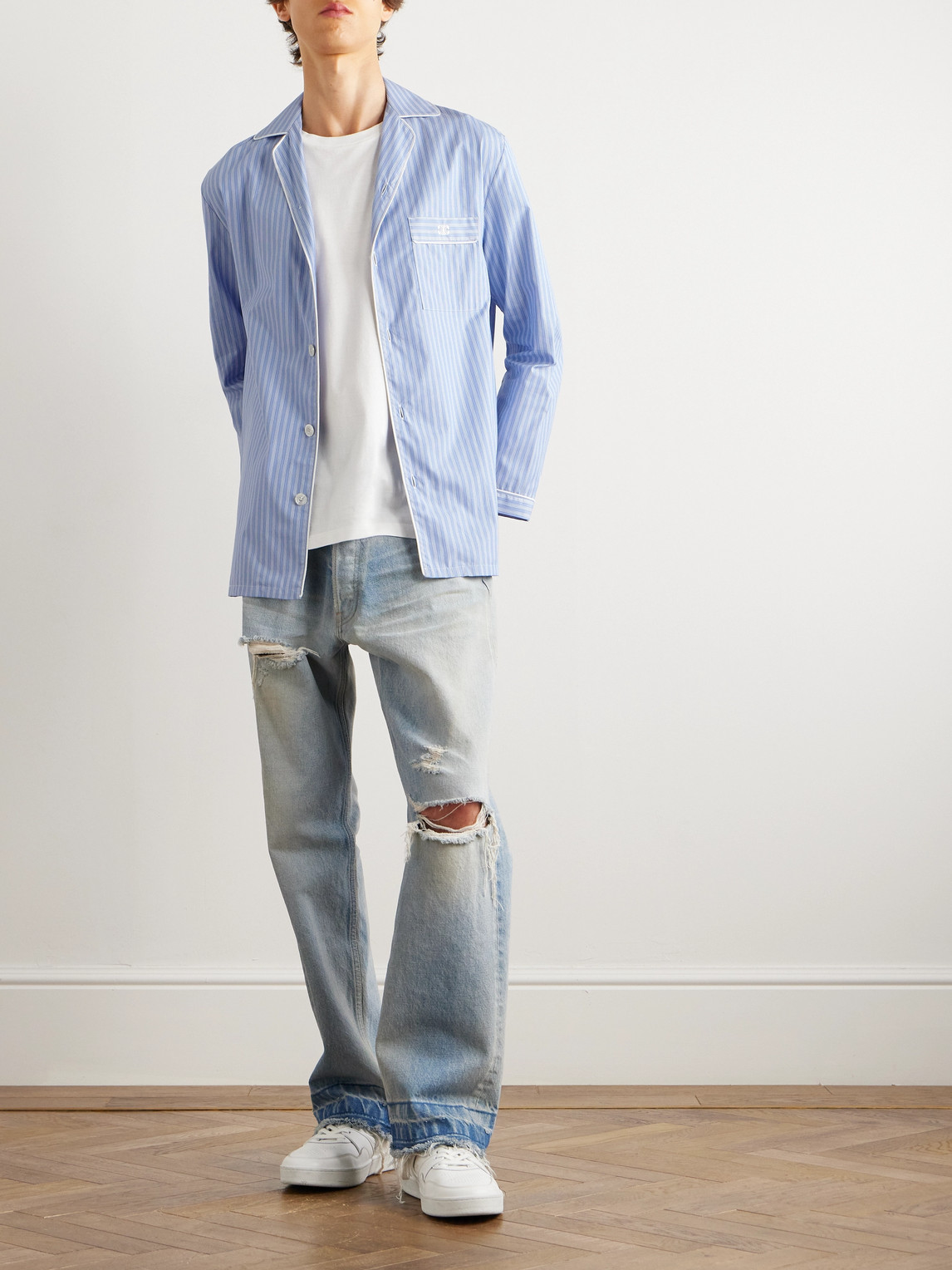 Logo-Embroidered Striped Cotton-Poplin Pyjama Shirt — 2
