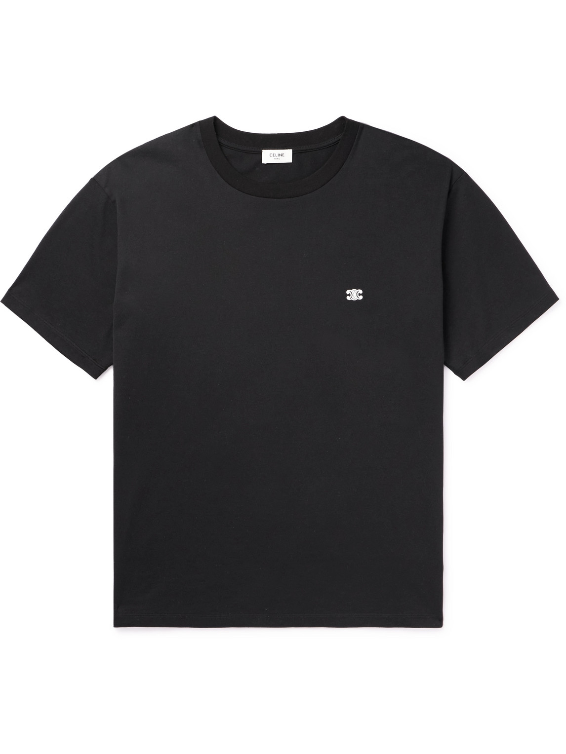 Celine Logo-embroidered Cotton-jersey T-shirt In Black