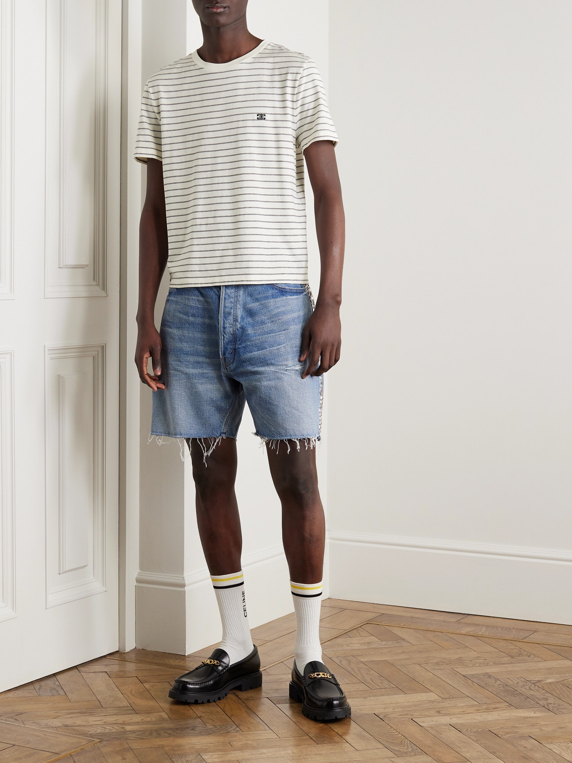 Celine Triomphe Logo-embroidered Striped Cotton-jersey T-shirt In Multi