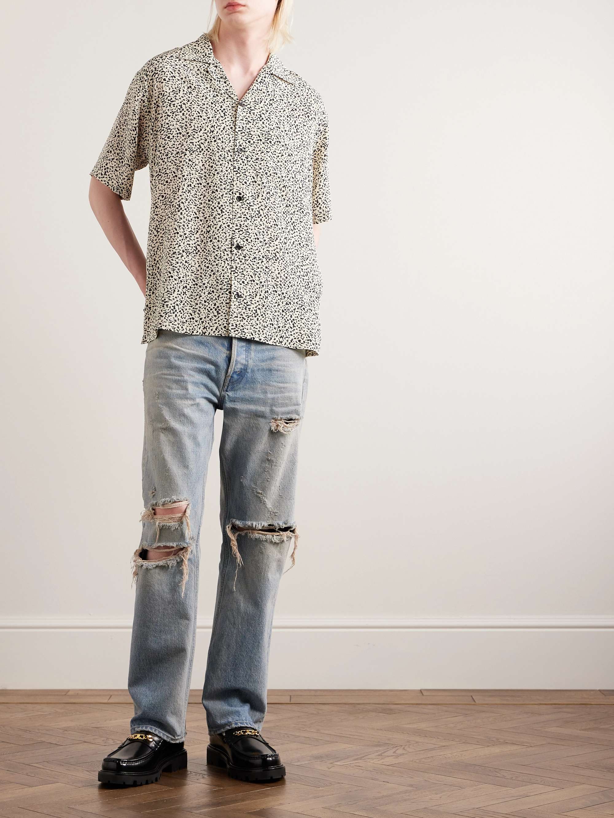CELINE HOMME Camp-Collar Leopard-Print Silk Crepe de Chine