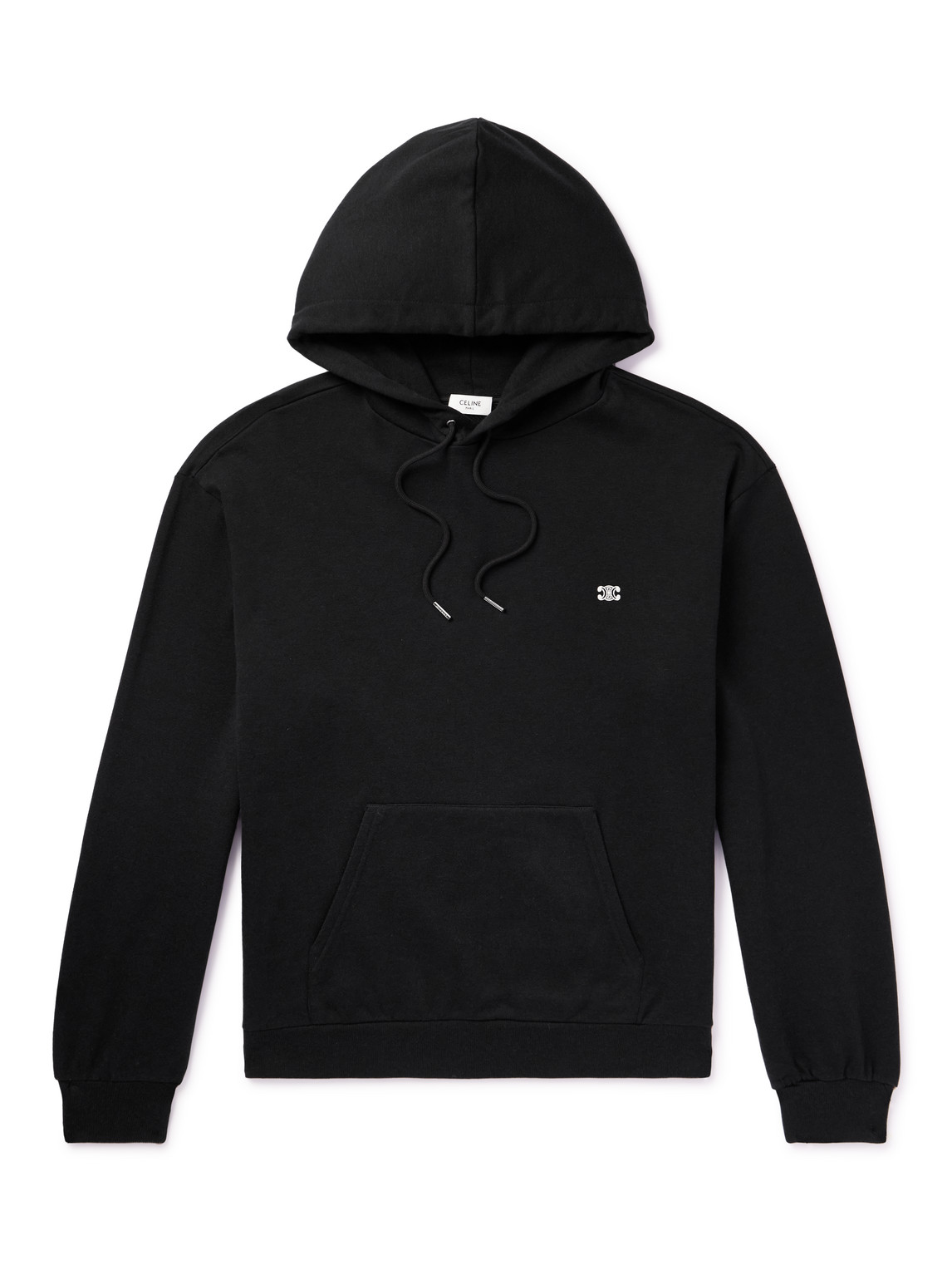 Celine Logo-embroidered Cotton And Cashmere-blend Hoodie In Black