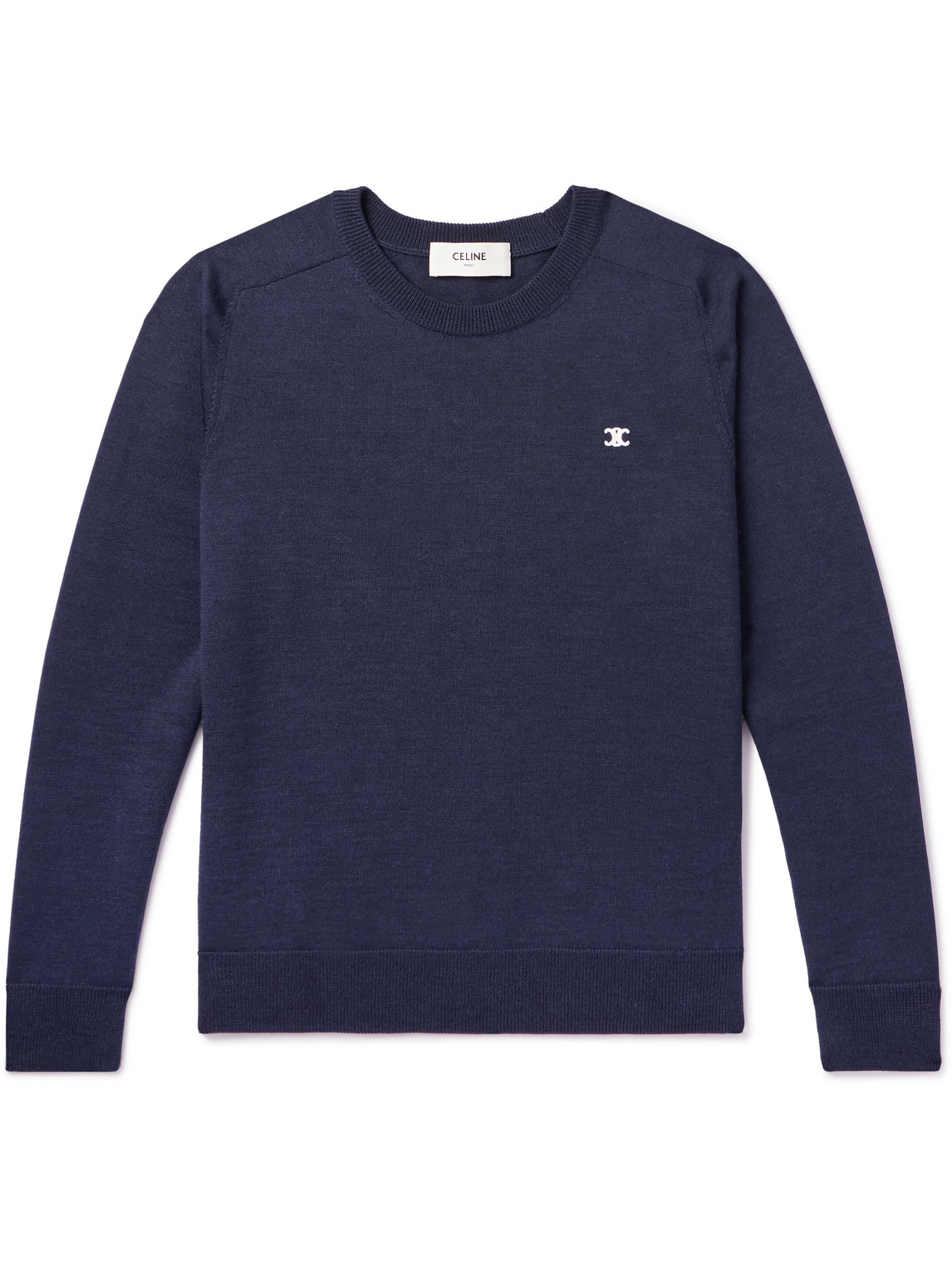 Celine Logo-embroidered Wool Sweater In Blue