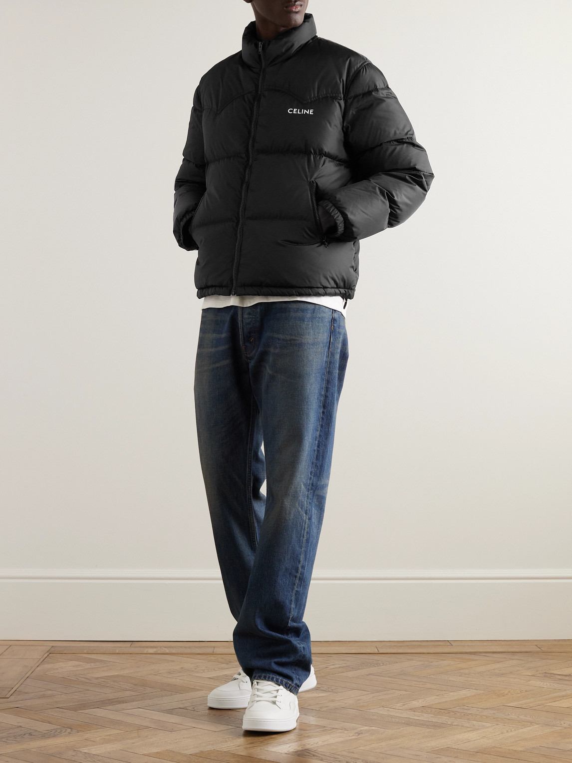 Celine Logo-print Shell Down Jacket In Black
