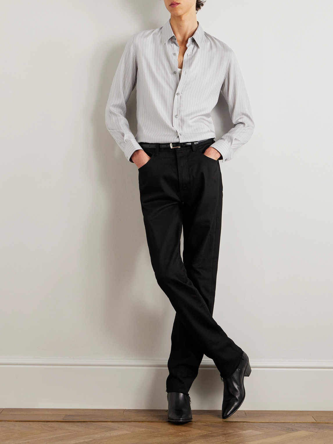 Slim-Fit Striped Silk Shirt — 2