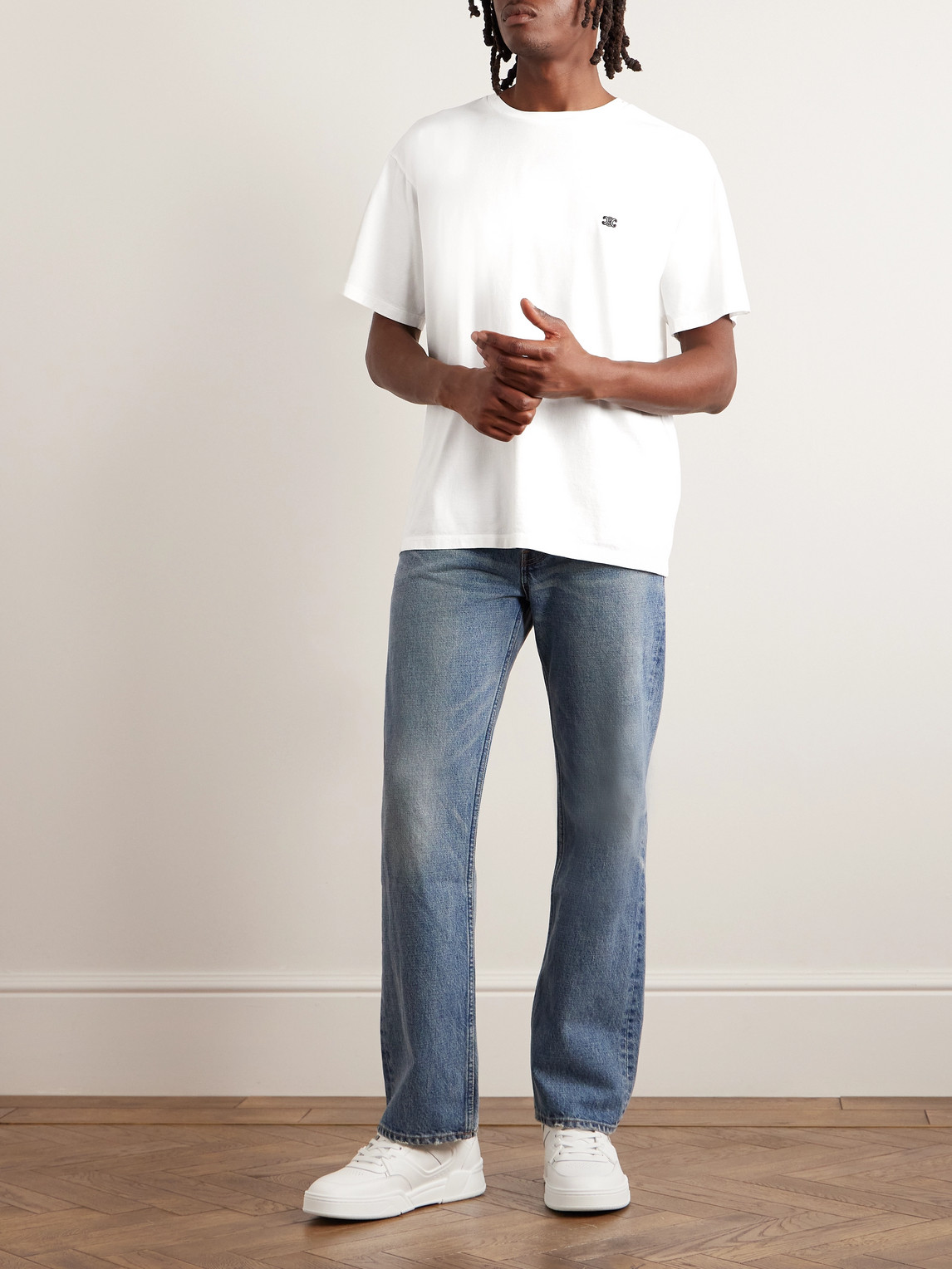 Celine T-shirt With Round Neck And Short Sleeves In White