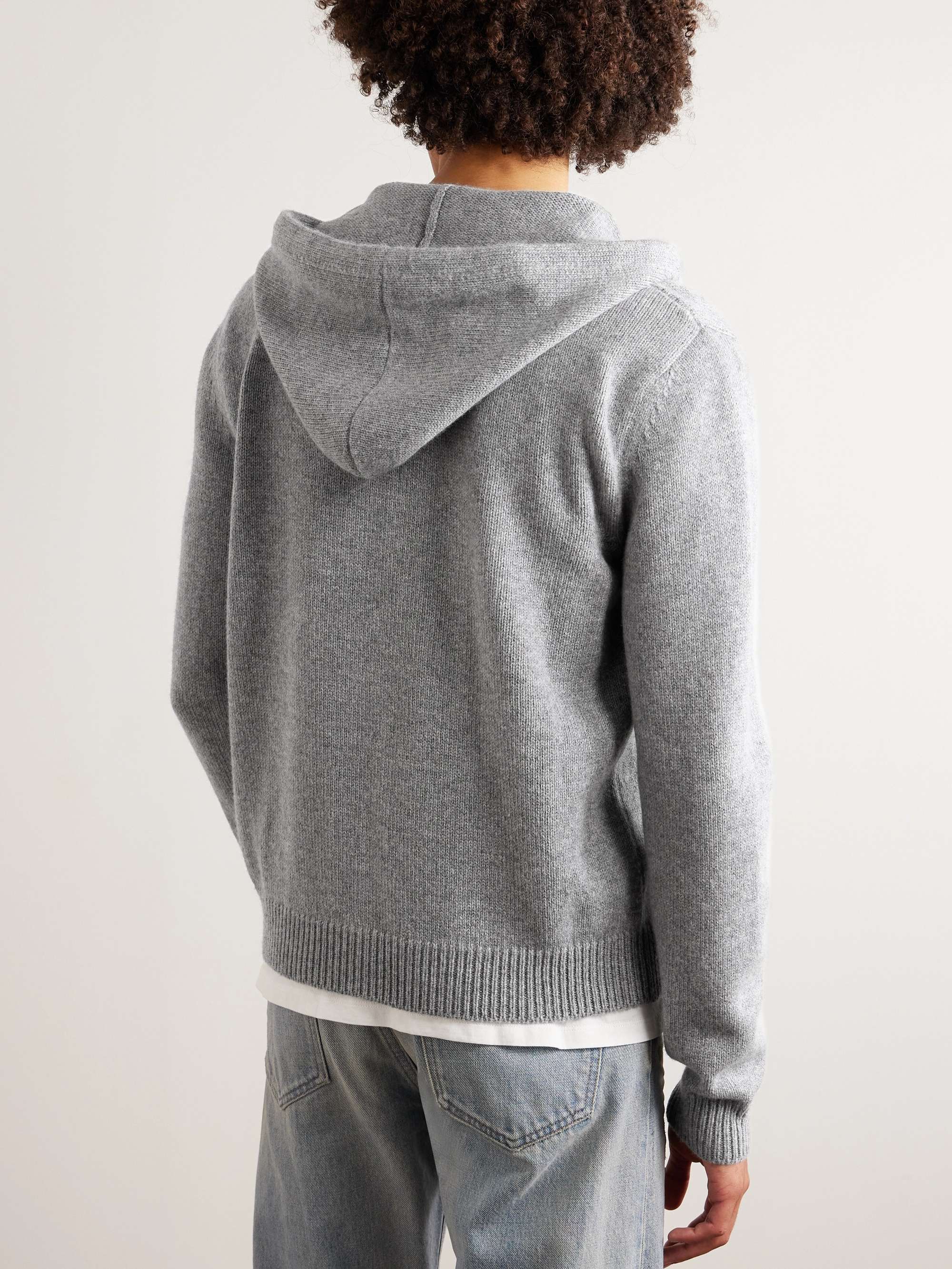 Gray Logo-Embroidered Wool and Cashmere-Blend Hoodie