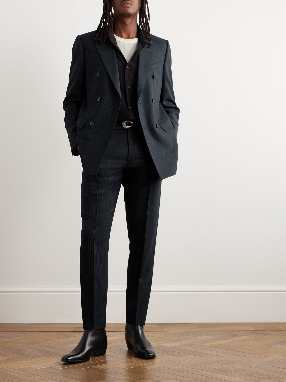 Slim-Fit Double-Breasted Pinstriped Wool Blazer — 2