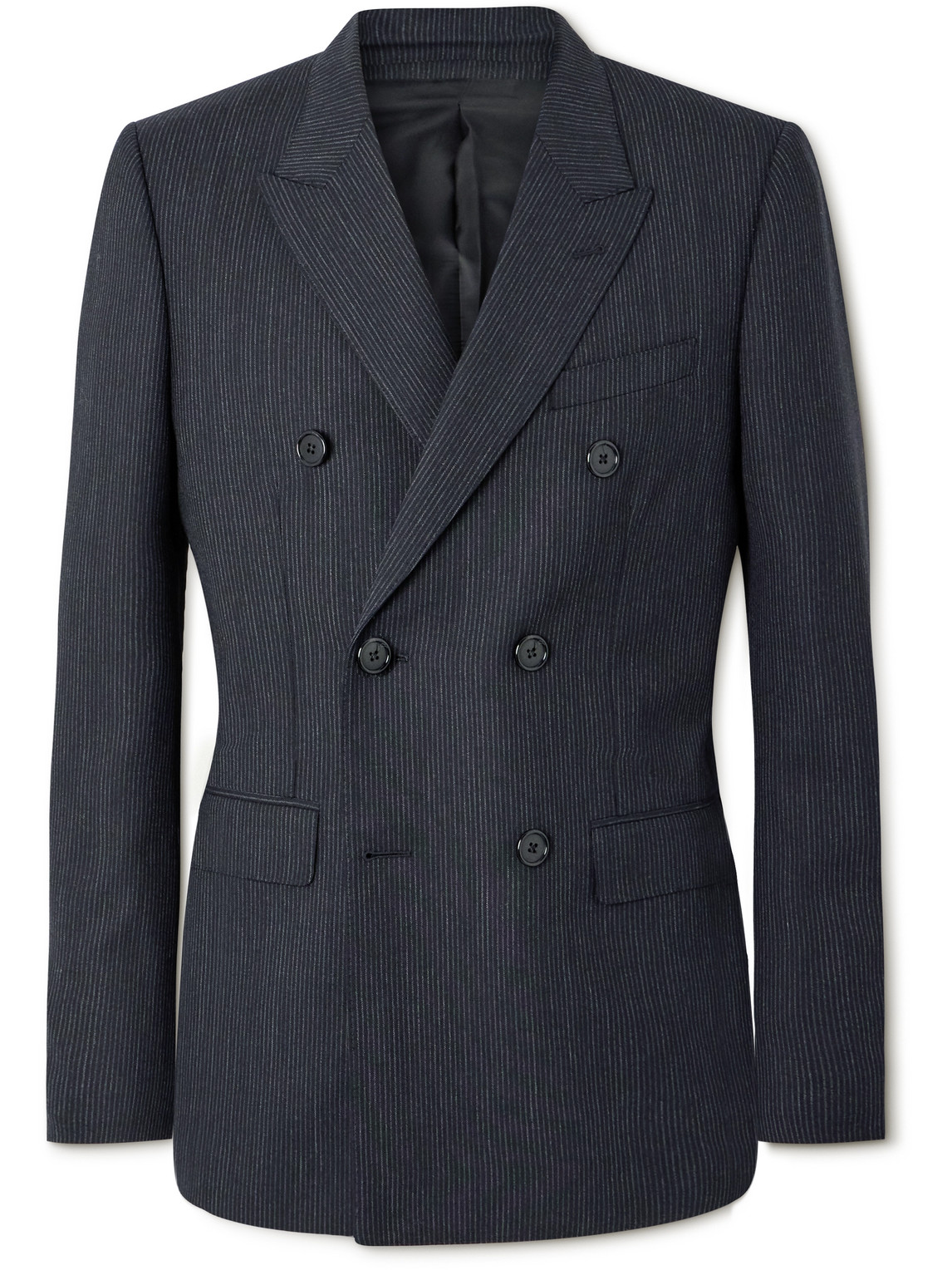Celine Slim-fit Double-breasted Pinstriped Wool Blazer In Black