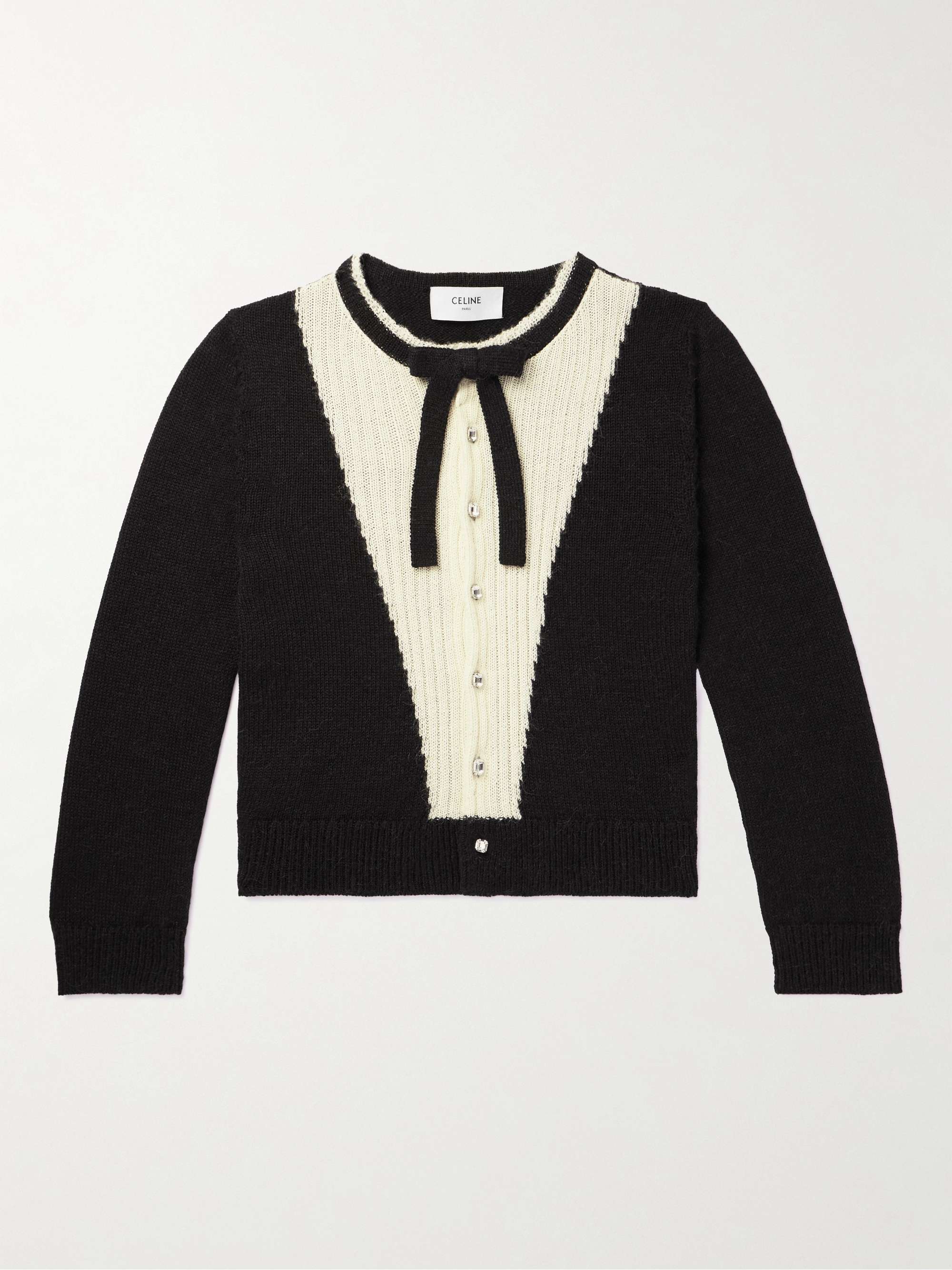 CELINE HOMME Slim-Fit Bow-Detailed Colour-Block Alpaca Cardigan for Men ...