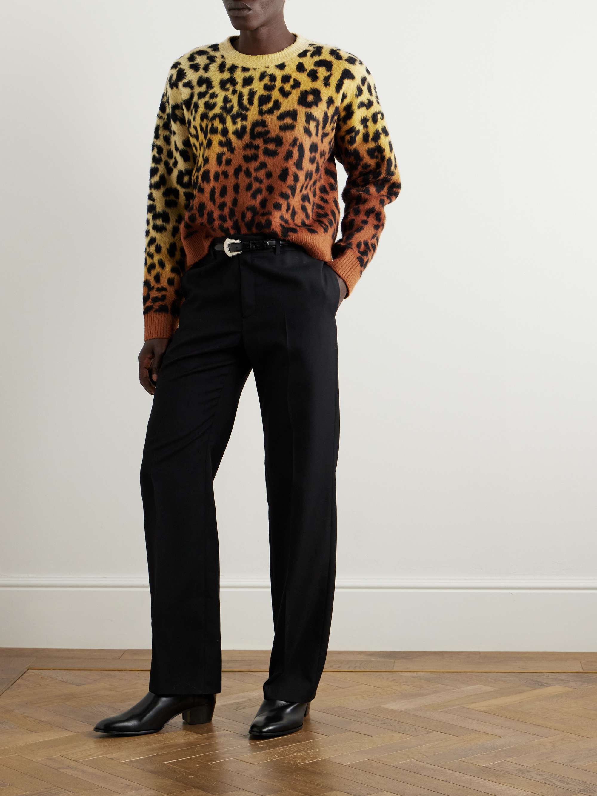 CELINE HOMME Cropped Leopard-Print Dégradé Brushed Cotton-Blend