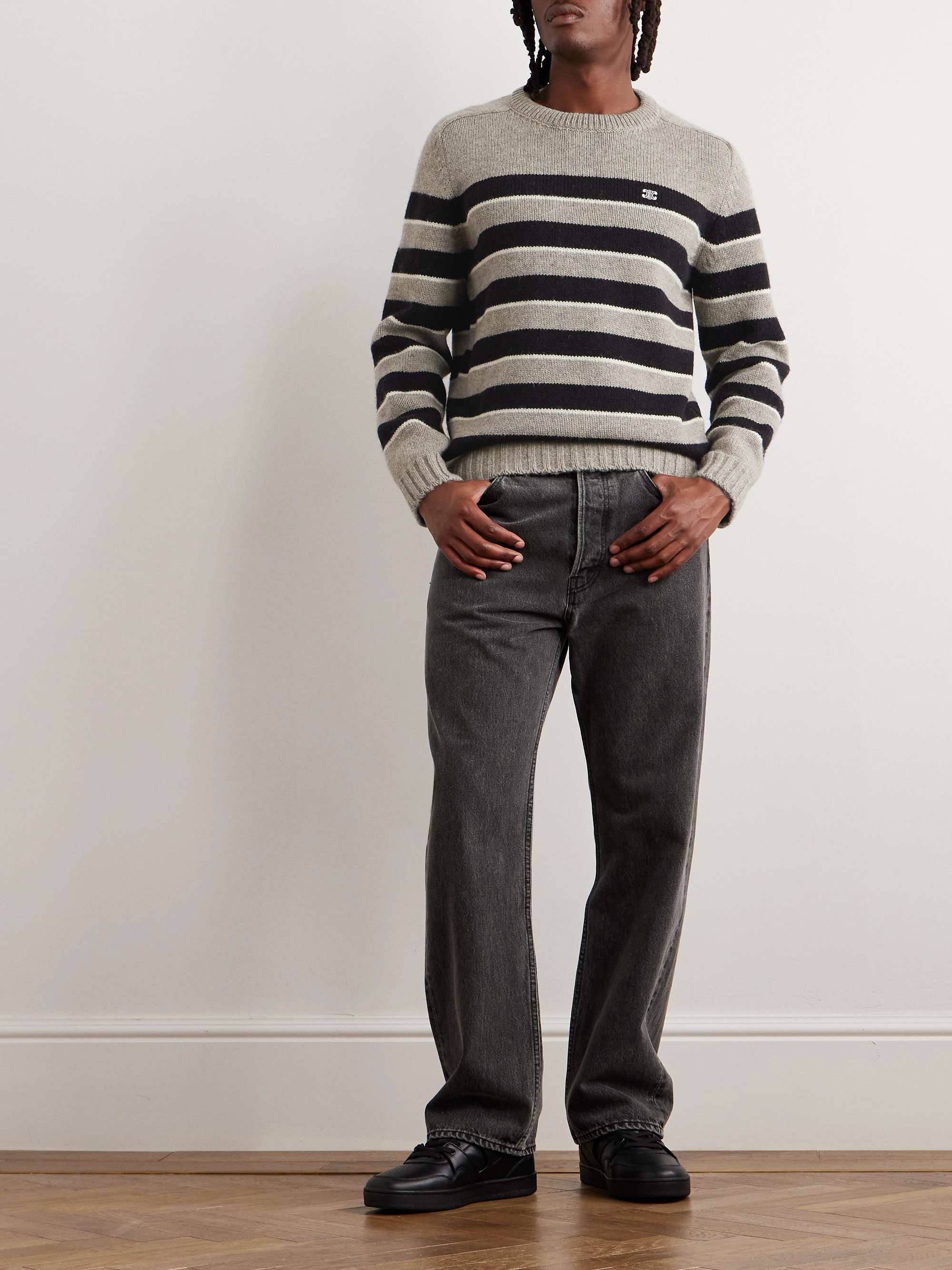 Logo-Embroidered Striped Wool Sweater