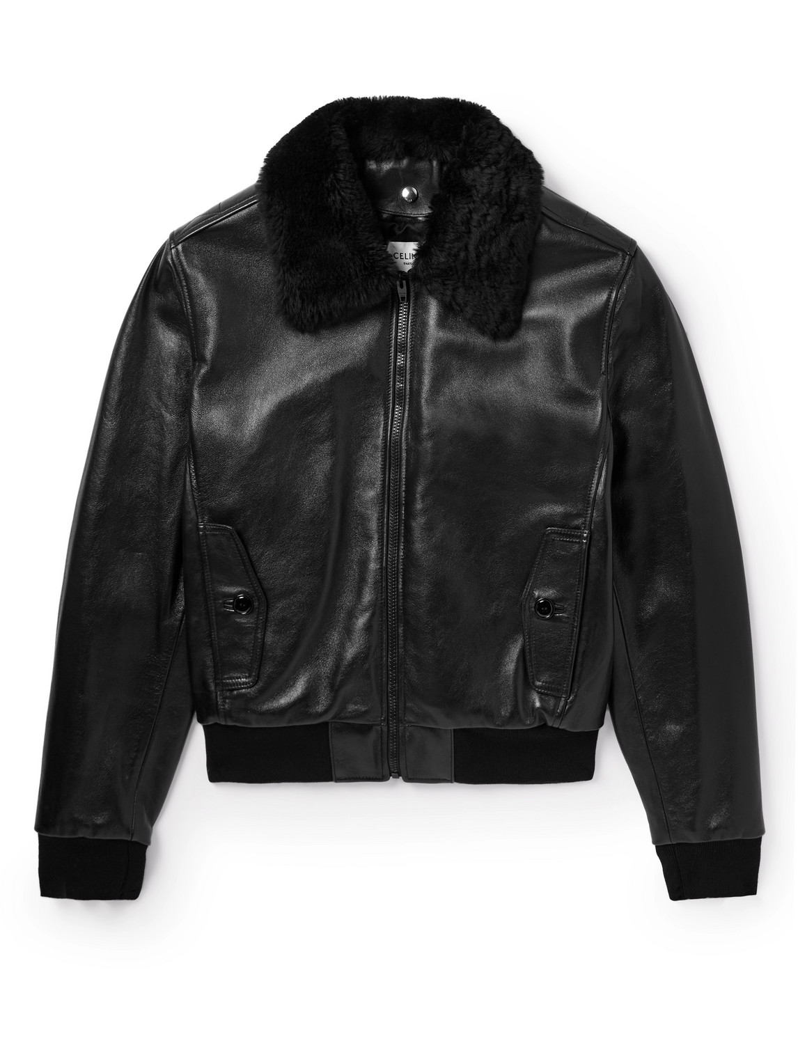 Celine Shearling-lined Leather Jacket In Black