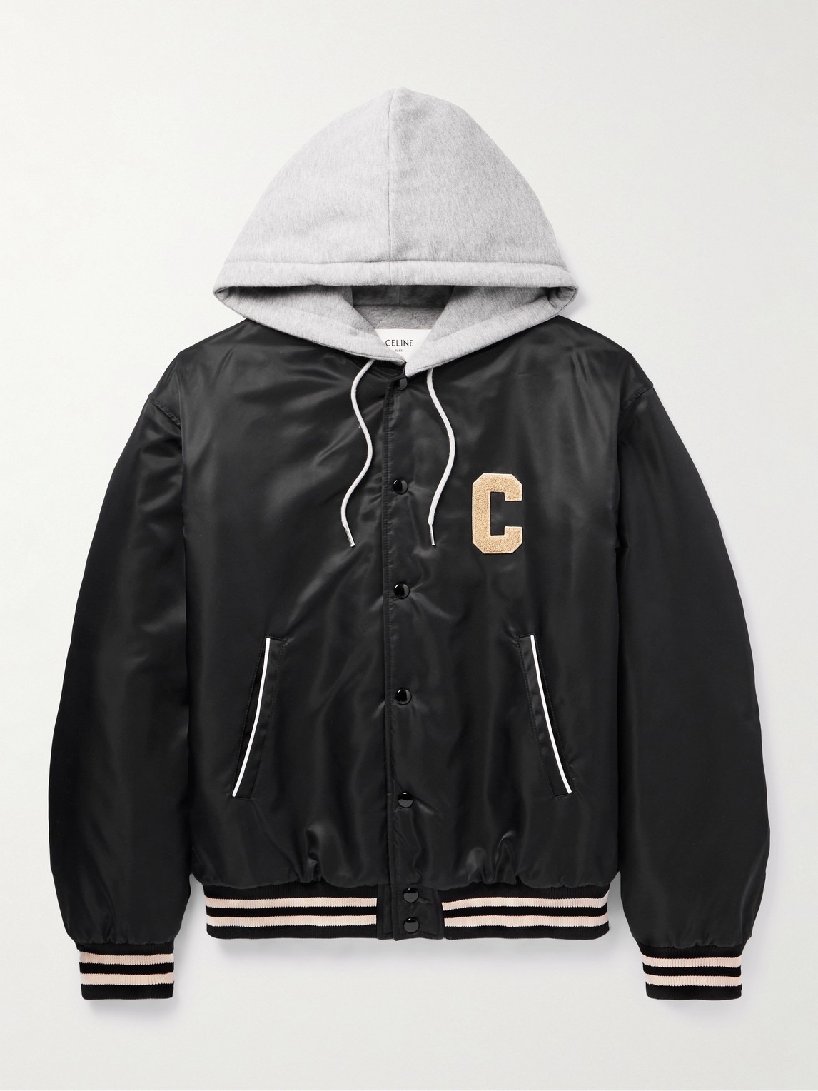 Logo-Appliquéd Cotton Jersey-Trimmed Shell Bomber Jacket