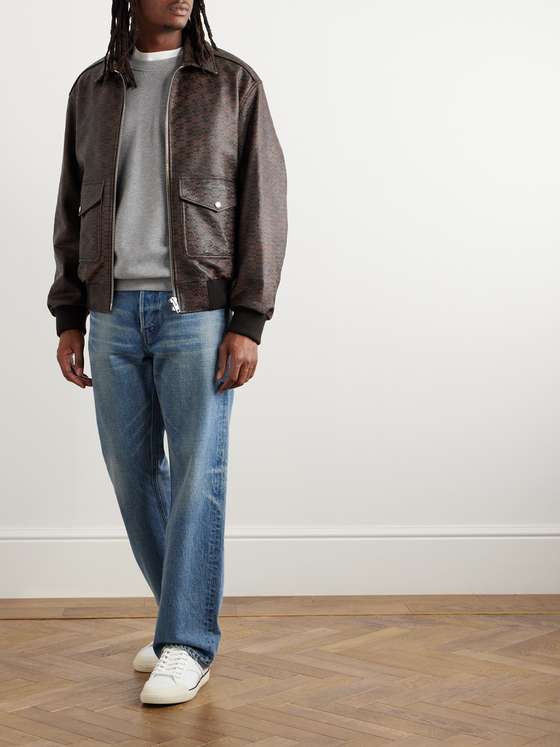 CELINE HOMME Logo-Debossed Leather Jacket for Men | MR PORTER
