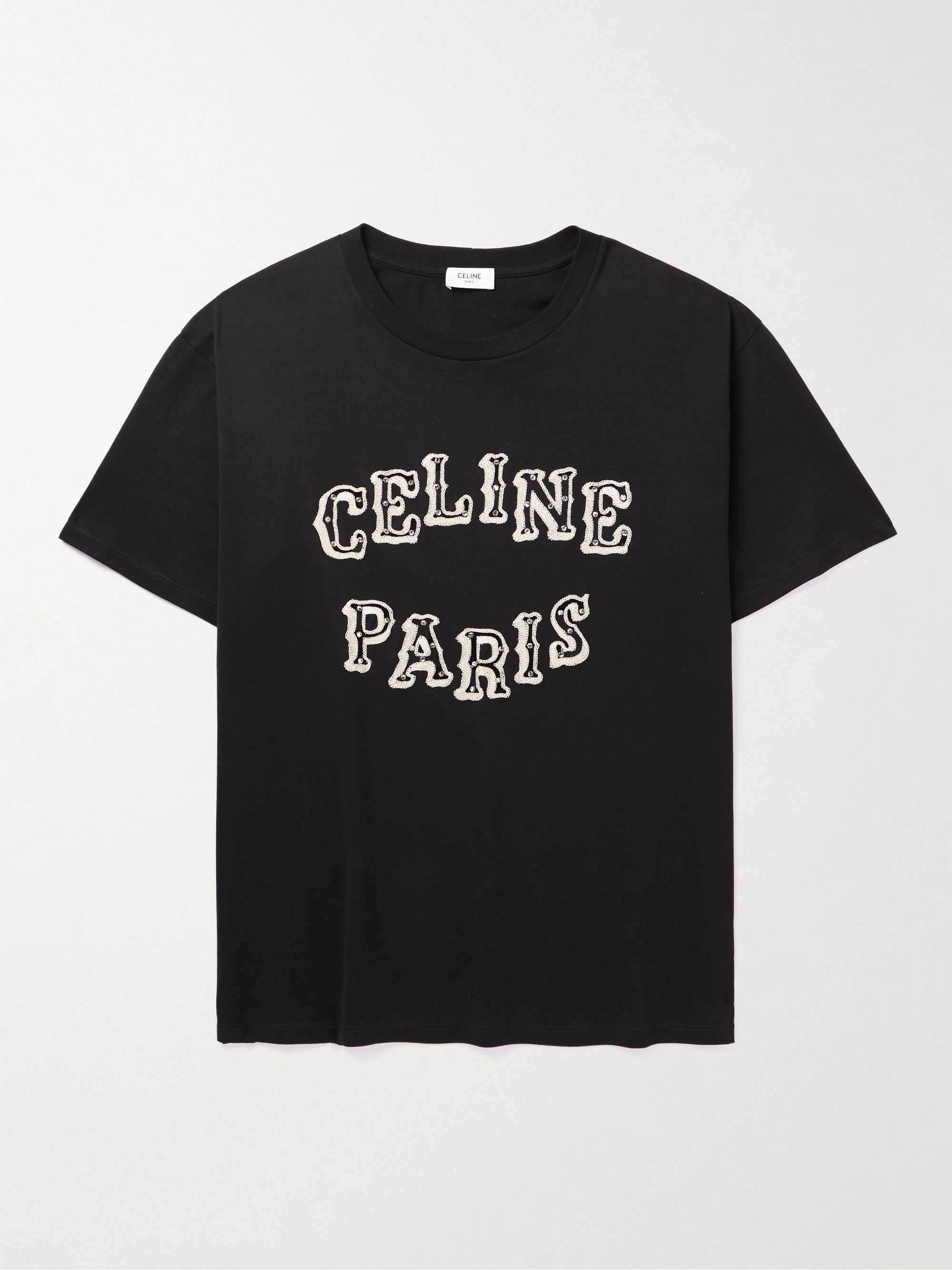 CELINE HOMME Embellished Logo-Embroidered Cotton-Jersey T-Shirt for Men ...