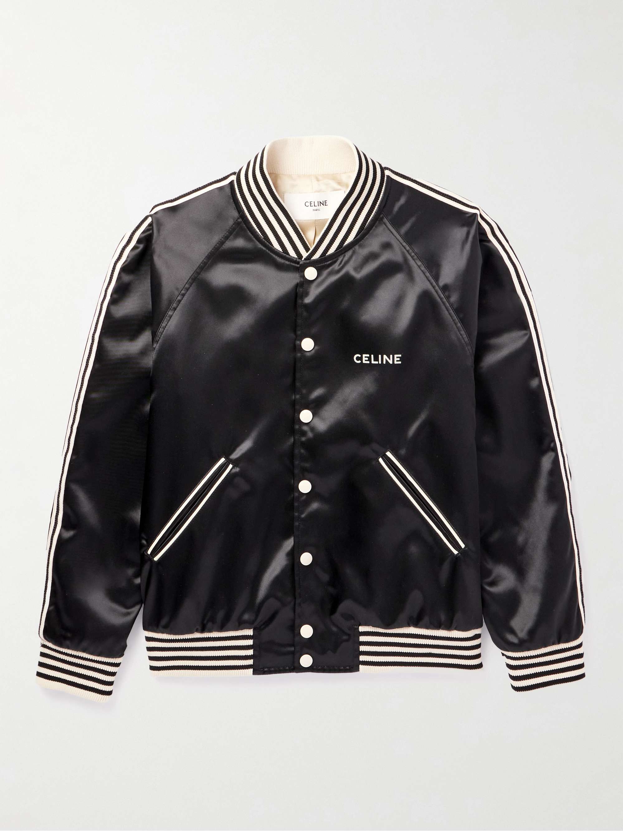 CELINE HOMME Slim-Fit Logo-Embroidered Satin Bomber Jacket for Men | MR ...