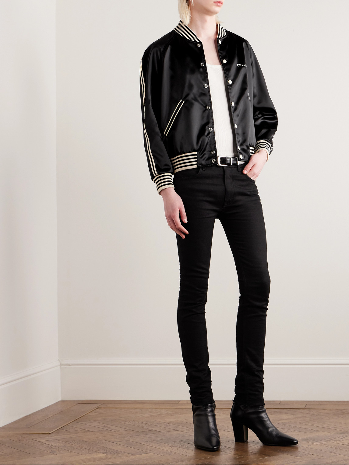 Slim-Fit Logo-Embroidered Satin Bomber Jacket — 2
