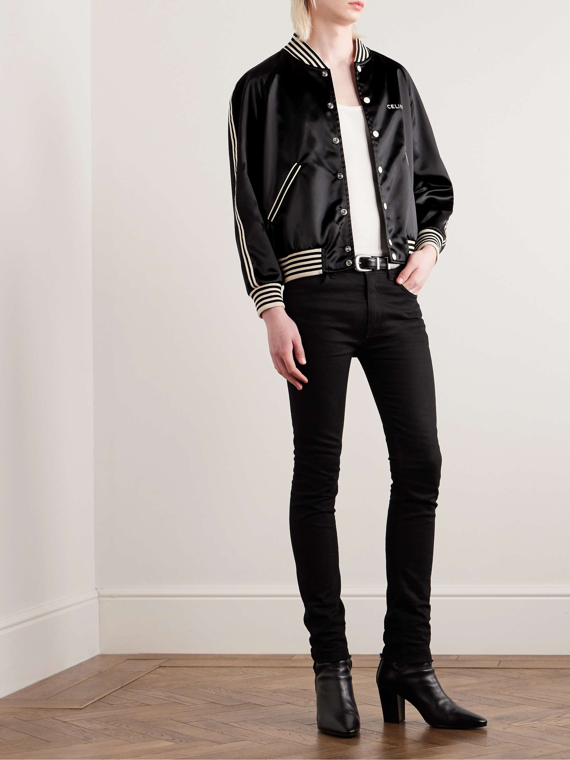 CELINE HOMME Slim-Fit Logo-Embroidered Satin Bomber Jacket for Men | MR ...