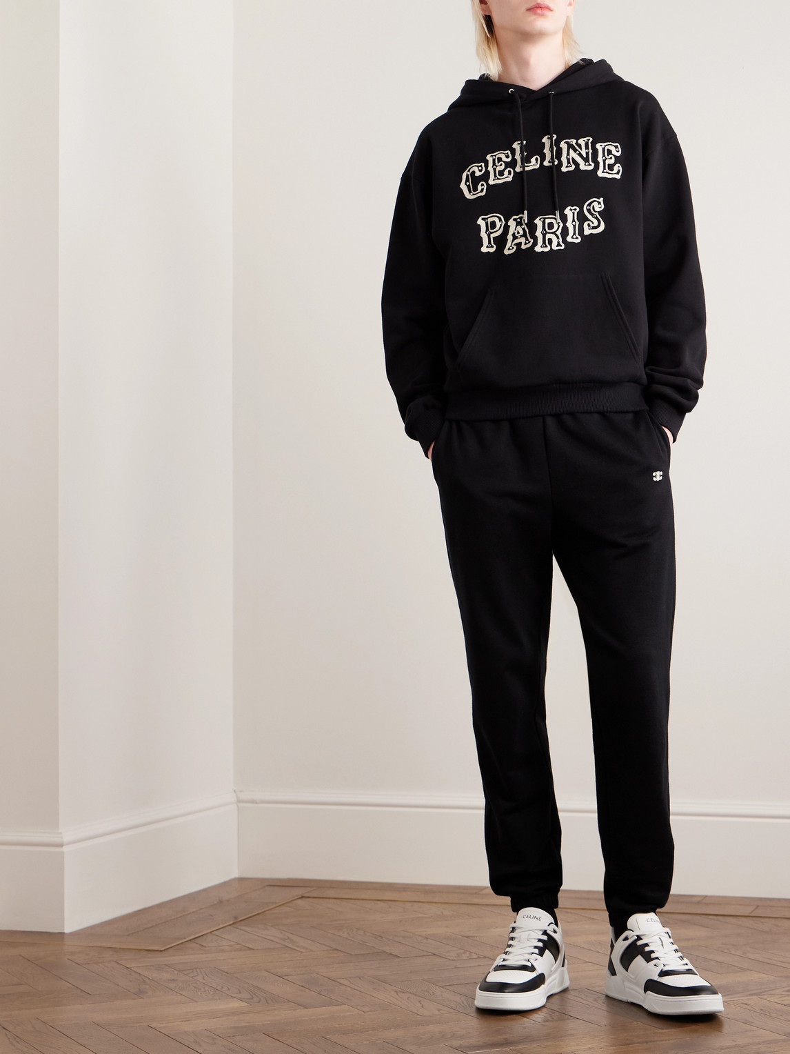 Celine Tapered Cotton And Cashmere-blend Jersey Sweatpants In Black