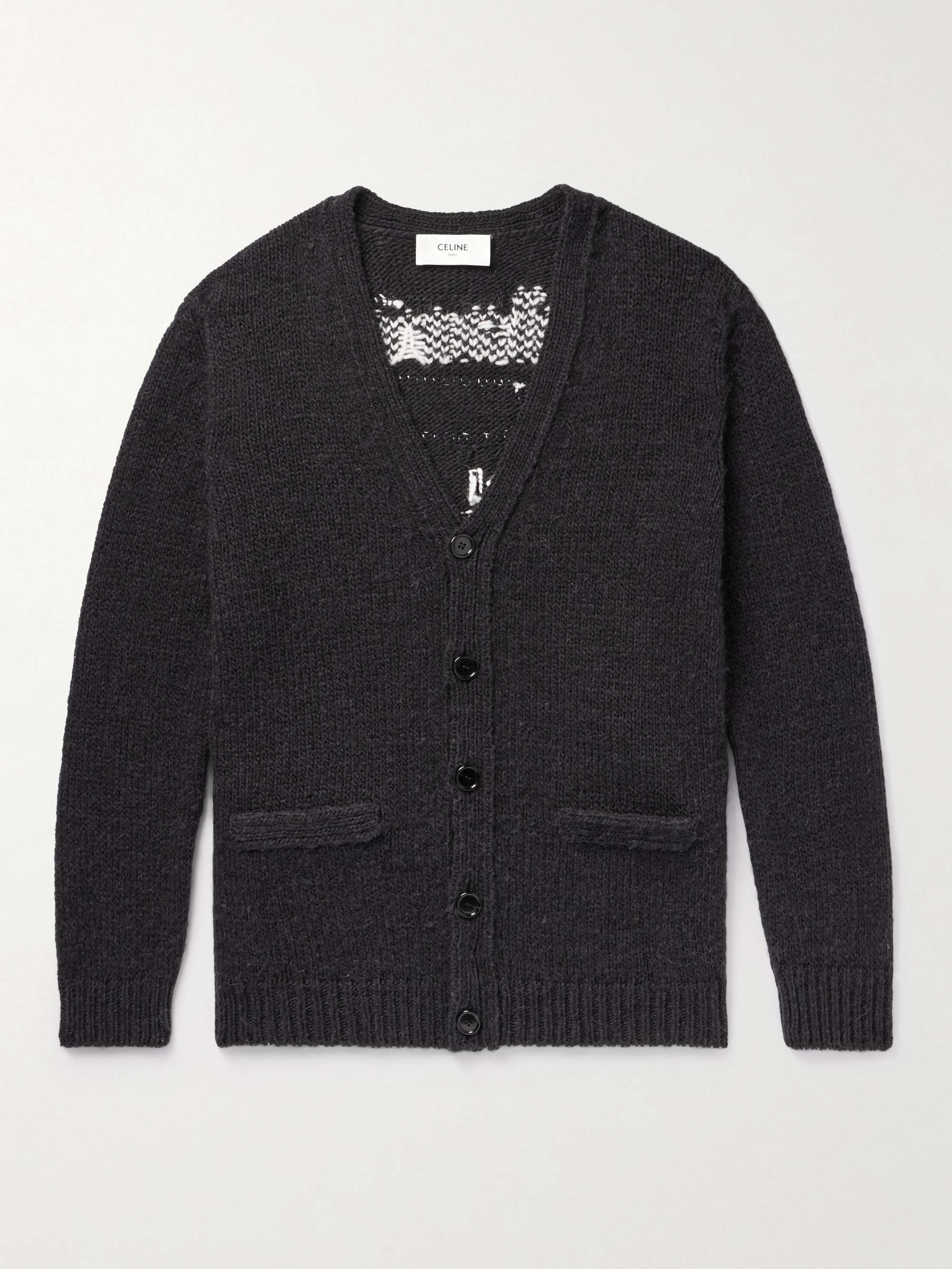 Appliqued Embroidered Intarsia Wool Blend Cardigan