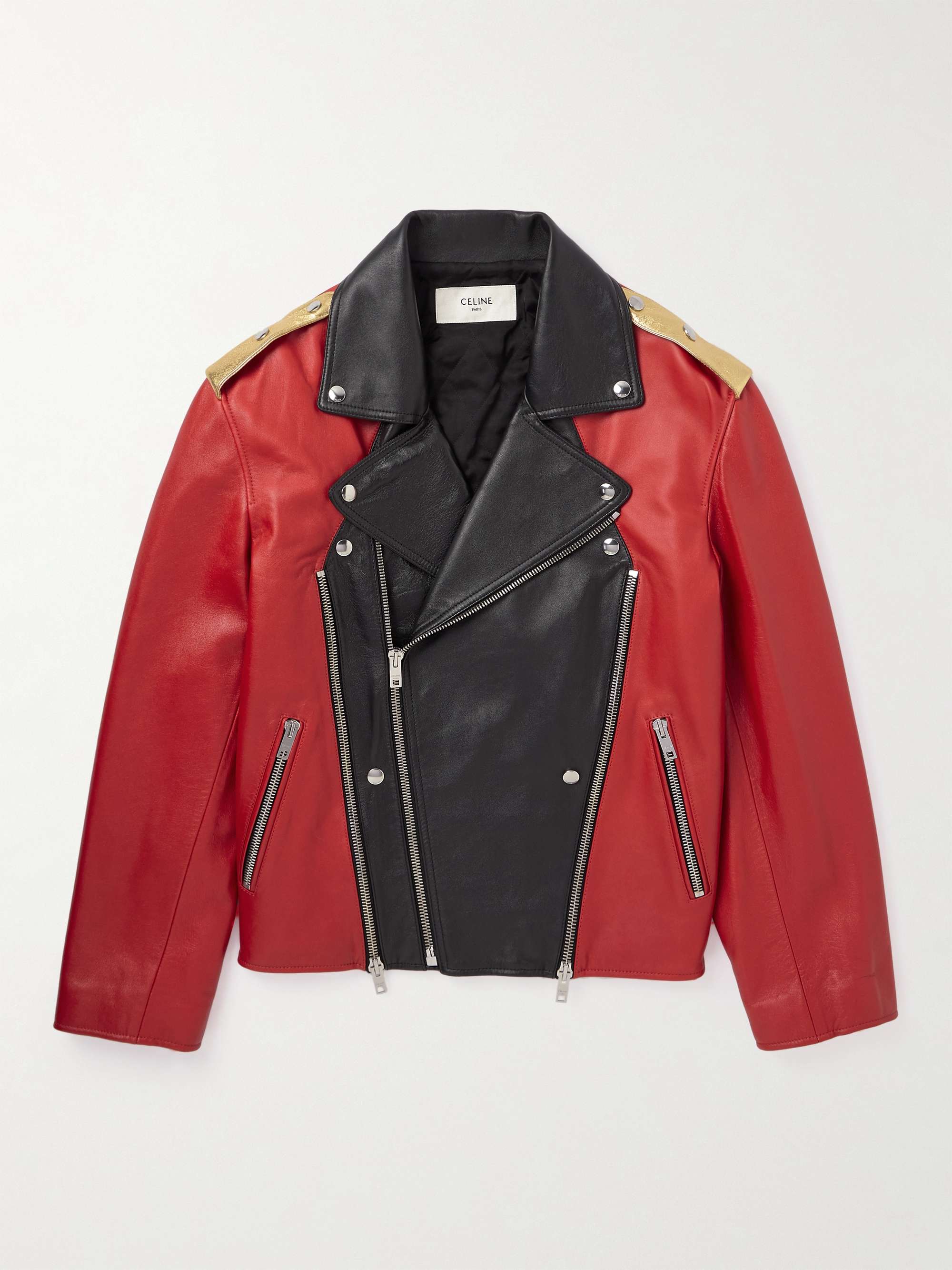 CELINE HOMME レザー ライダースジャケット カラーブロック スタッズ CELINE HOMME レザー ライダースジャケット カラーブロック スタッズ