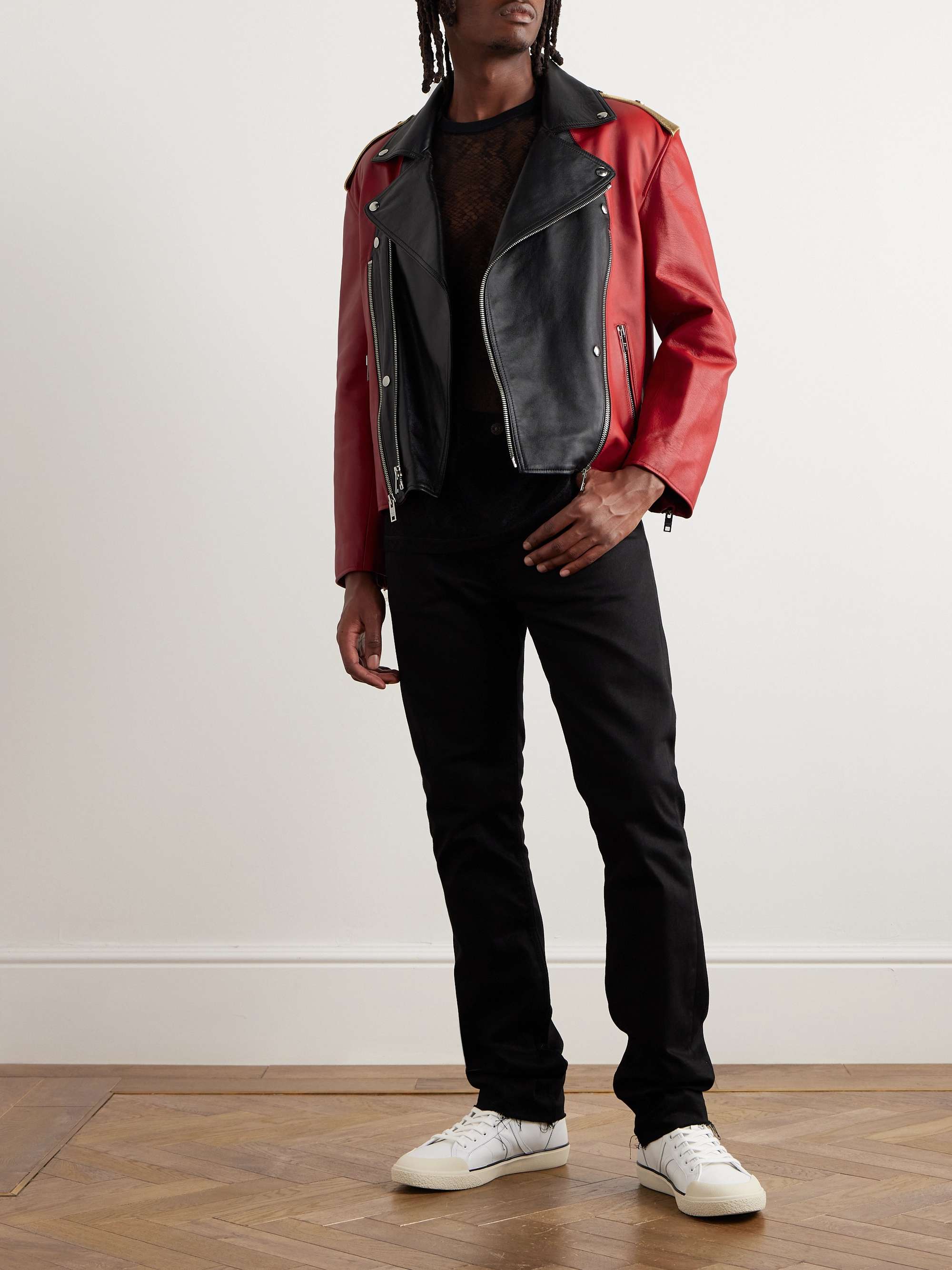 CELINE HOMME Color-Block Studded Leather Biker Jacket for Men | MR PORTER