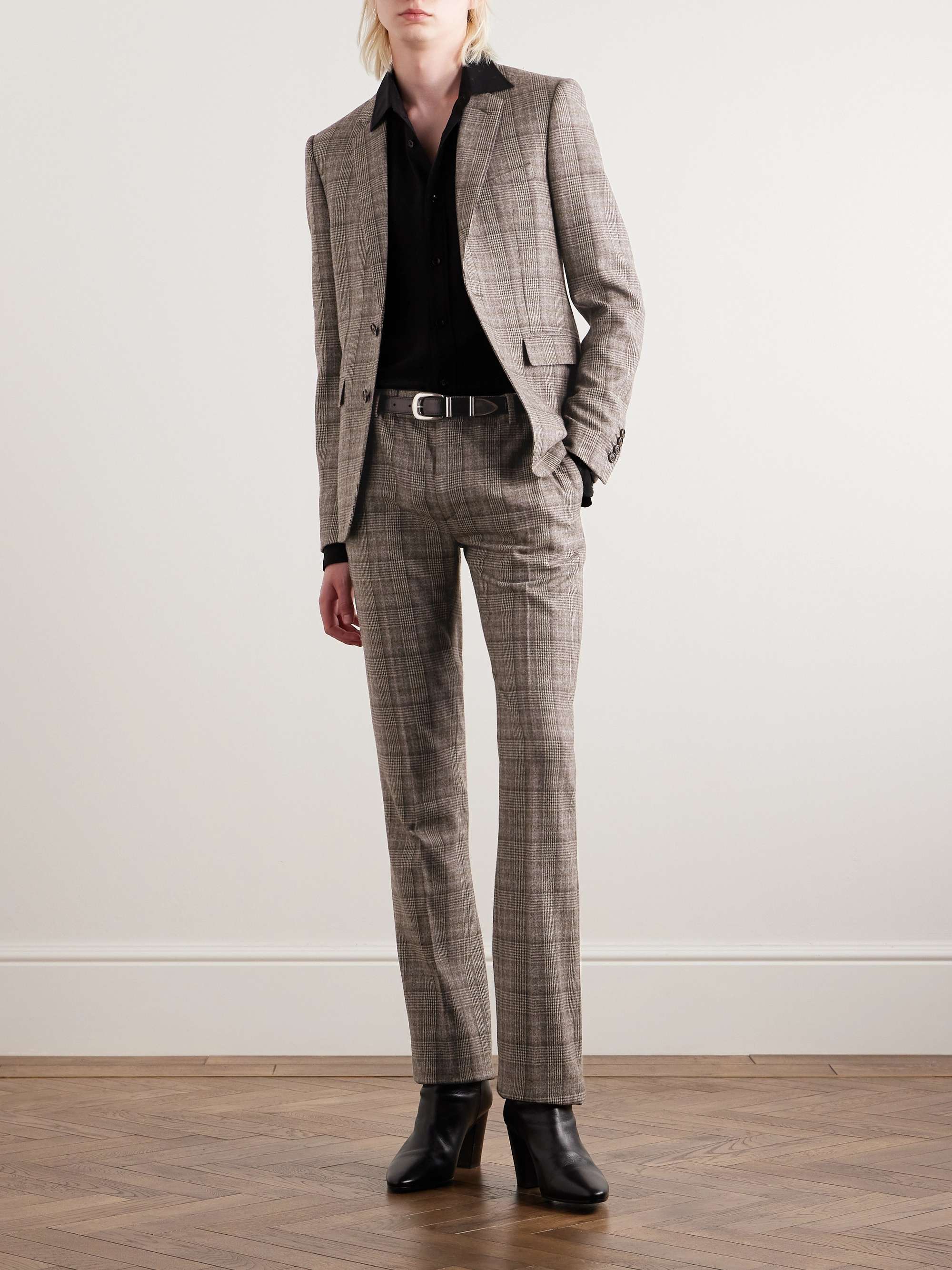 Slim-Fit Pleated Prince of Wales Checked Wool Suit Trousers