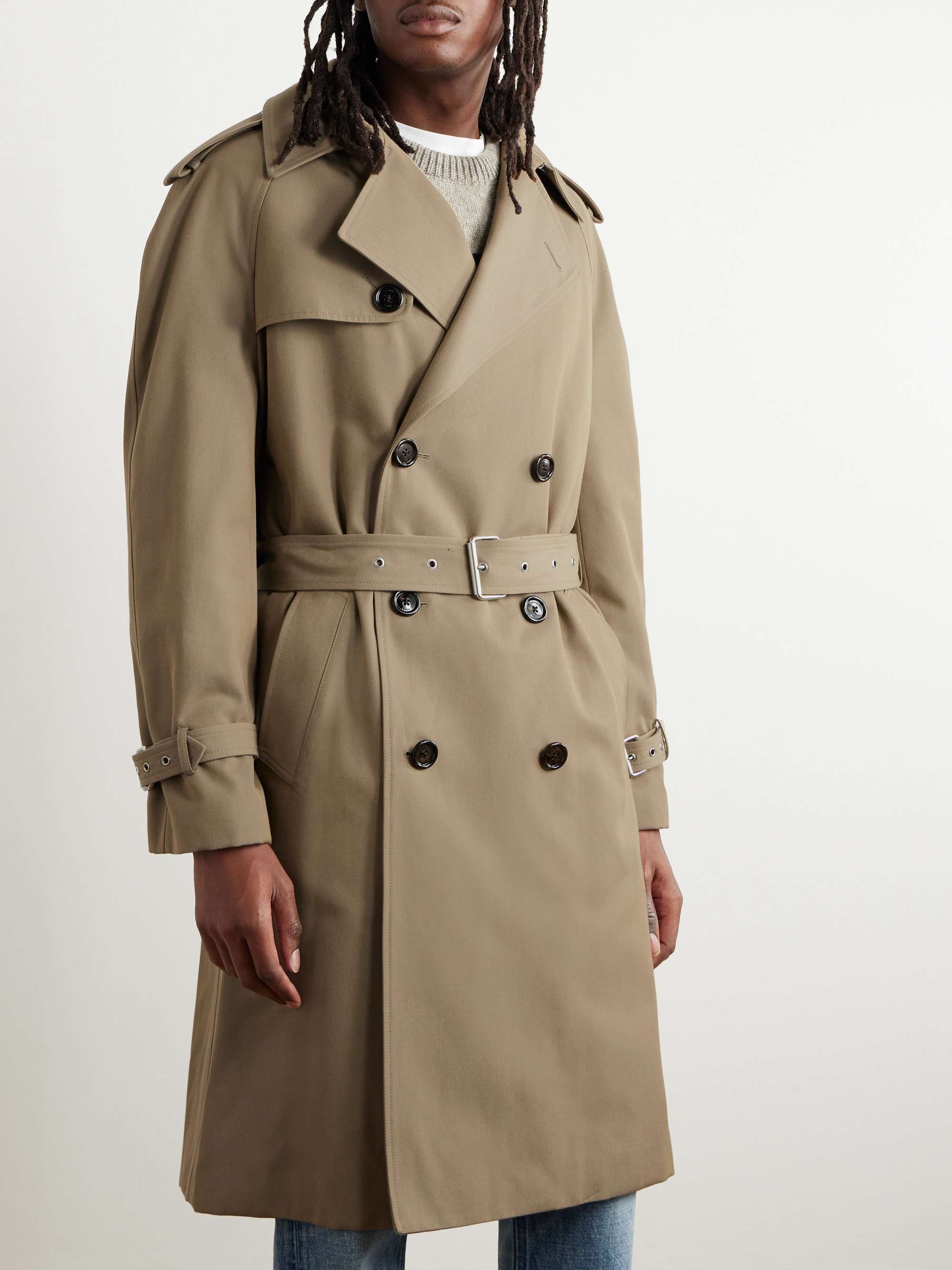 CELINE HOMME Double-Breasted Wool and Cotton-Blend Gabardine Trench ...