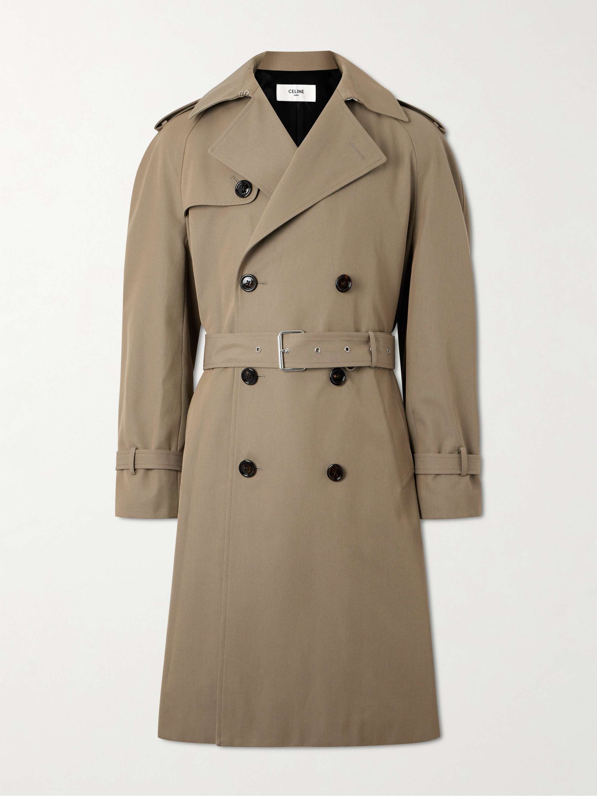 CELINE HOMME Double-Breasted Wool and Cotton-Blend Gabardine Trench ...