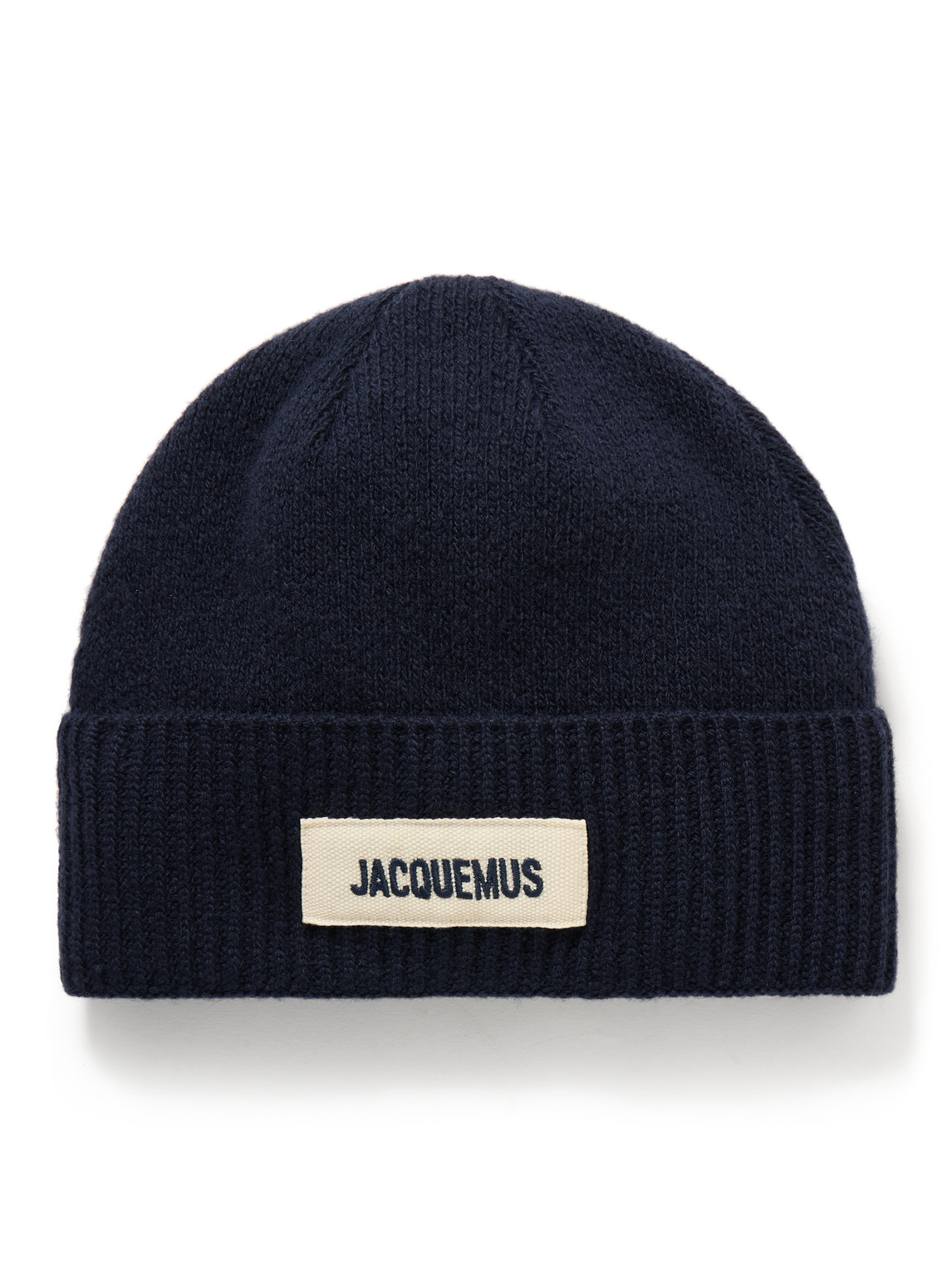 Jacquemus Logo-appliquéd Merino Wool Beanie In Blue