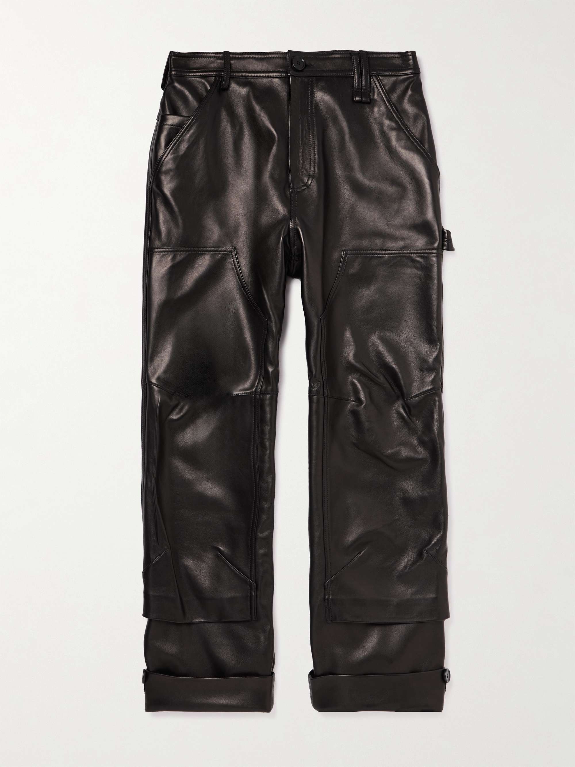 Straight-Leg Leather Cargo Trousers