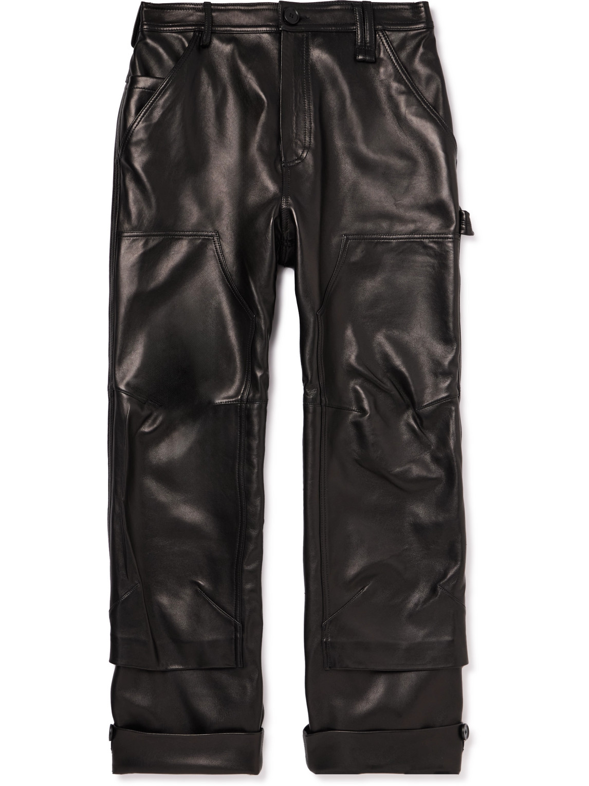 Straight-Leg Leather Cargo Trousers