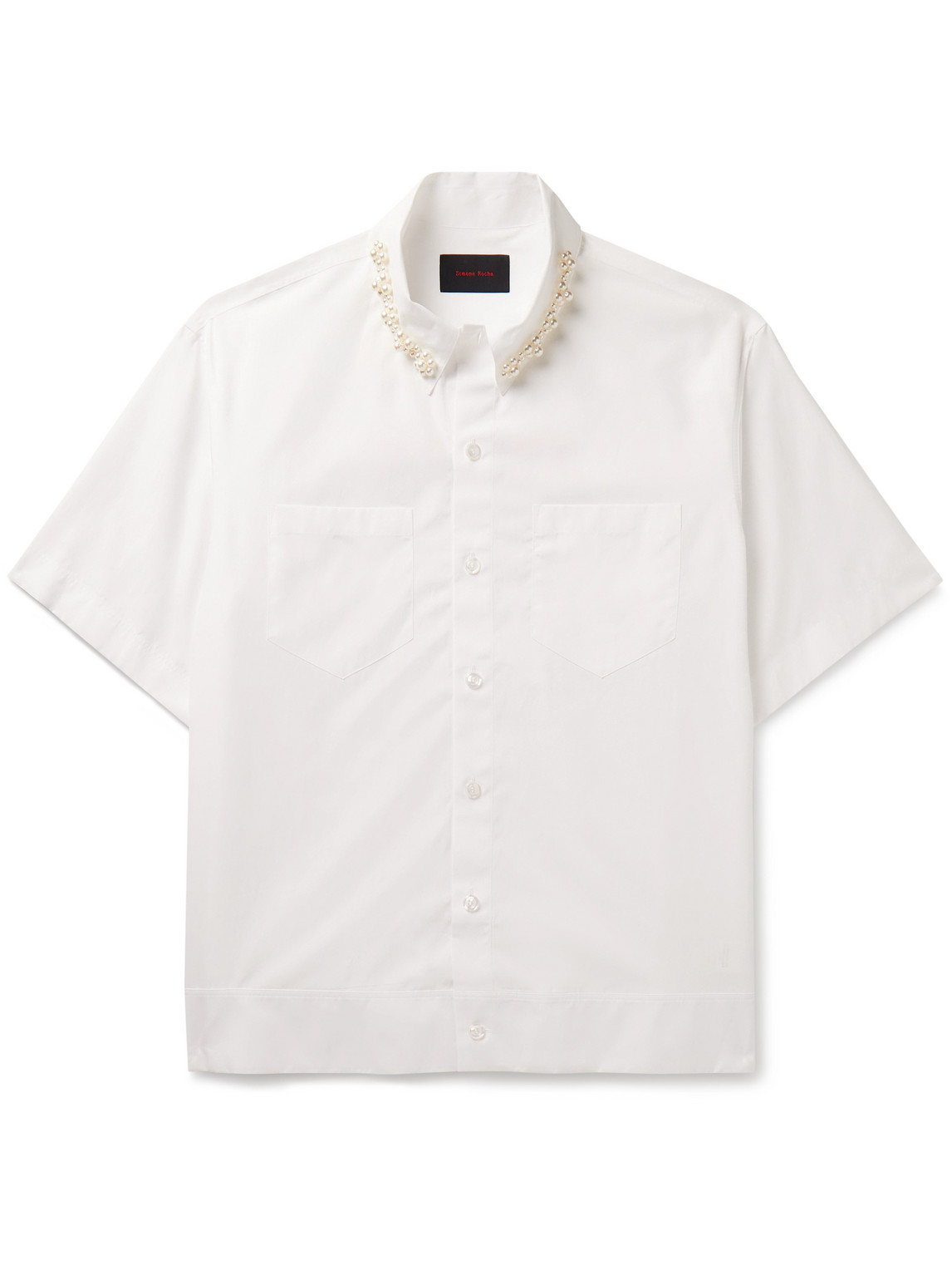 Faux Pearl-Embellished Logo-Print Cotton-Poplin Shirt