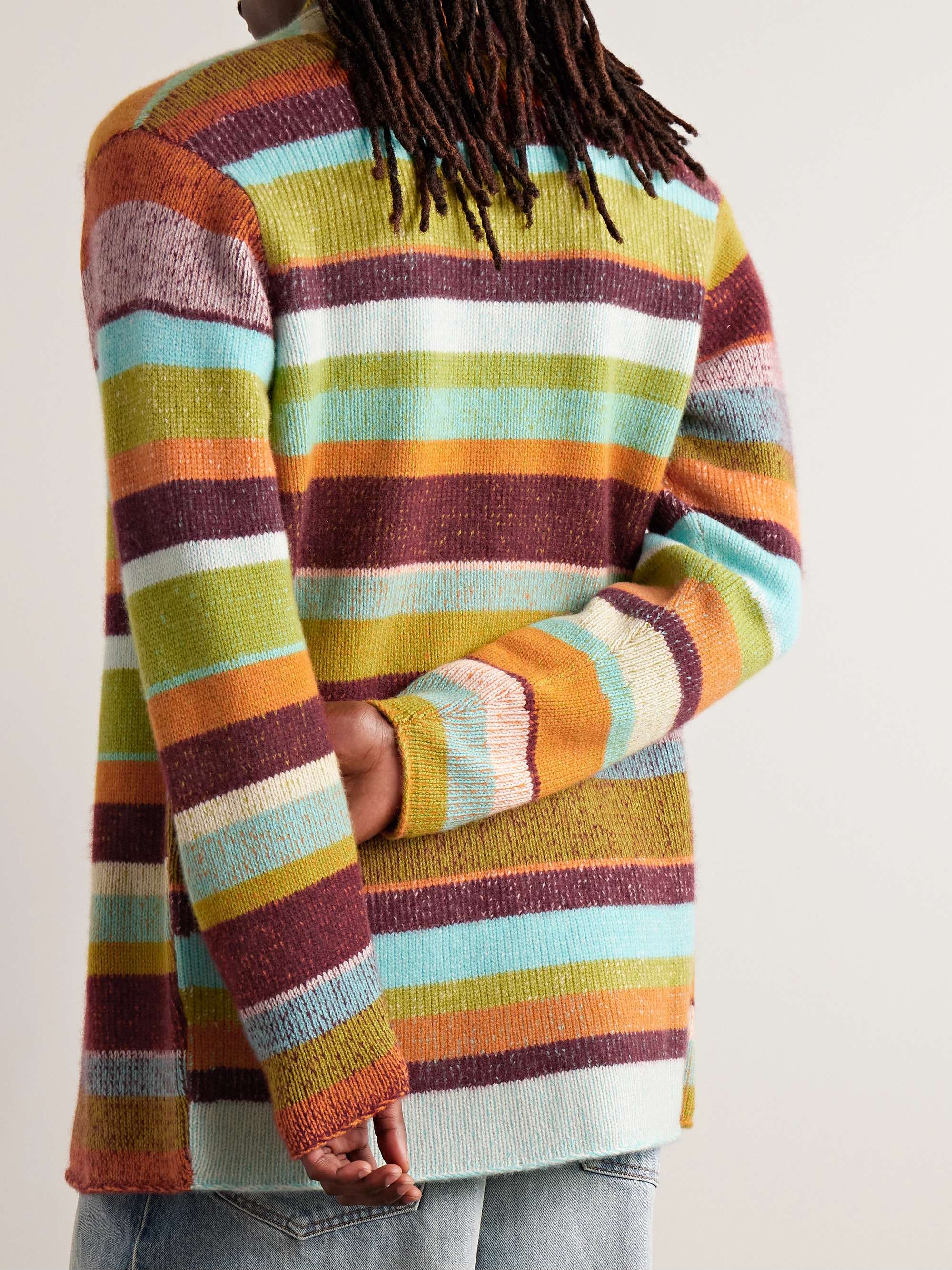 THE ELDER STATESMAN Shawl-Collar Striped Cashmere Cardigan