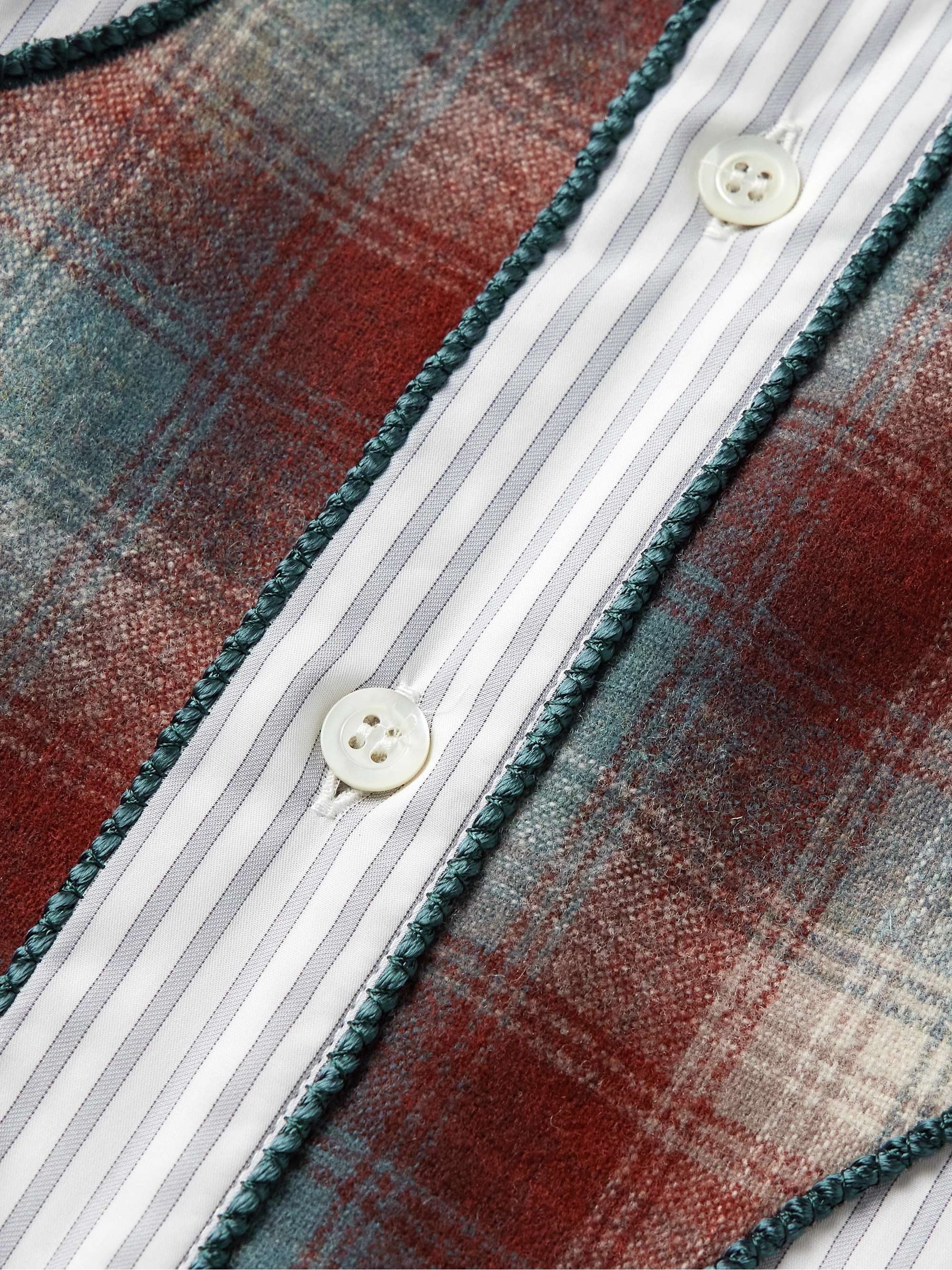 Gray Checked Wool and Striped Cotton-Poplin Shirt | MAISON