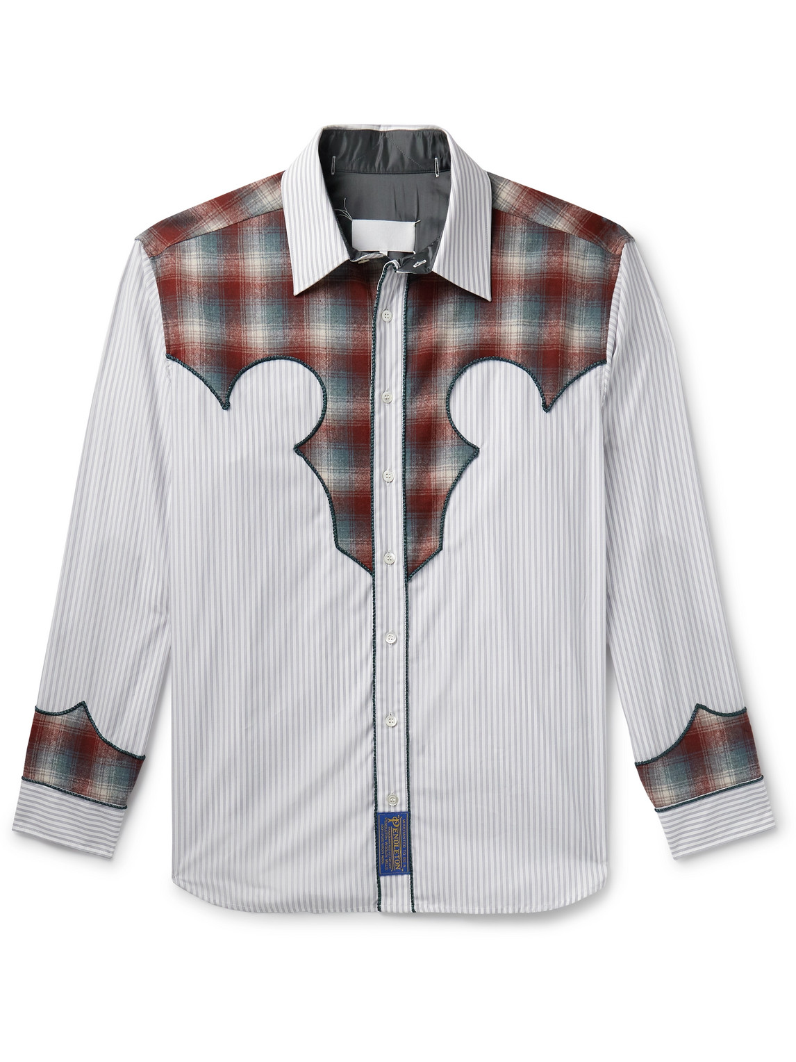 Maison Margiela - Checked Wool and Striped Cotton-Poplin Shirt - Men - Gray - EU 39