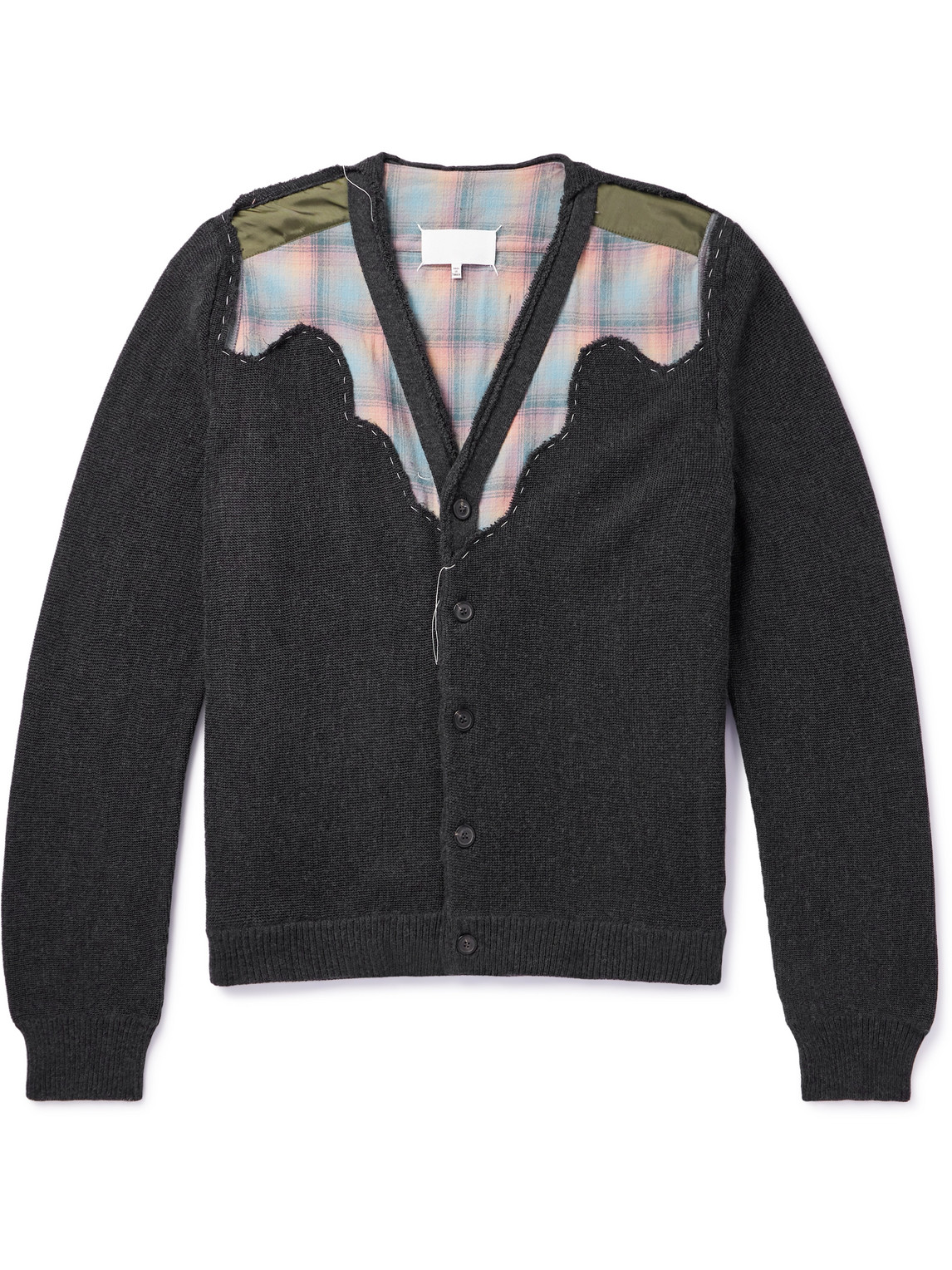 Maison Margiela Check-pattern Wool Cardigan In Gray
