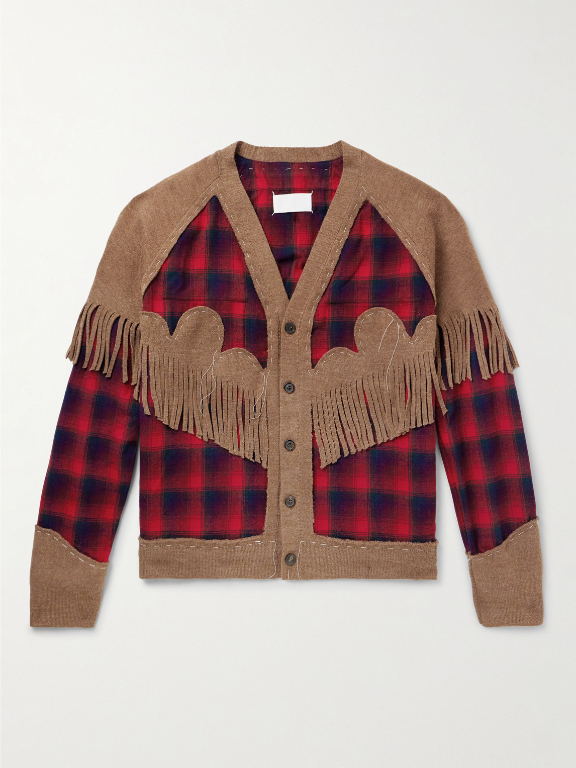 MAISON MARGIELA PENDLETON FRINGED PANELLED CHECKED WOOL CARDIGAN