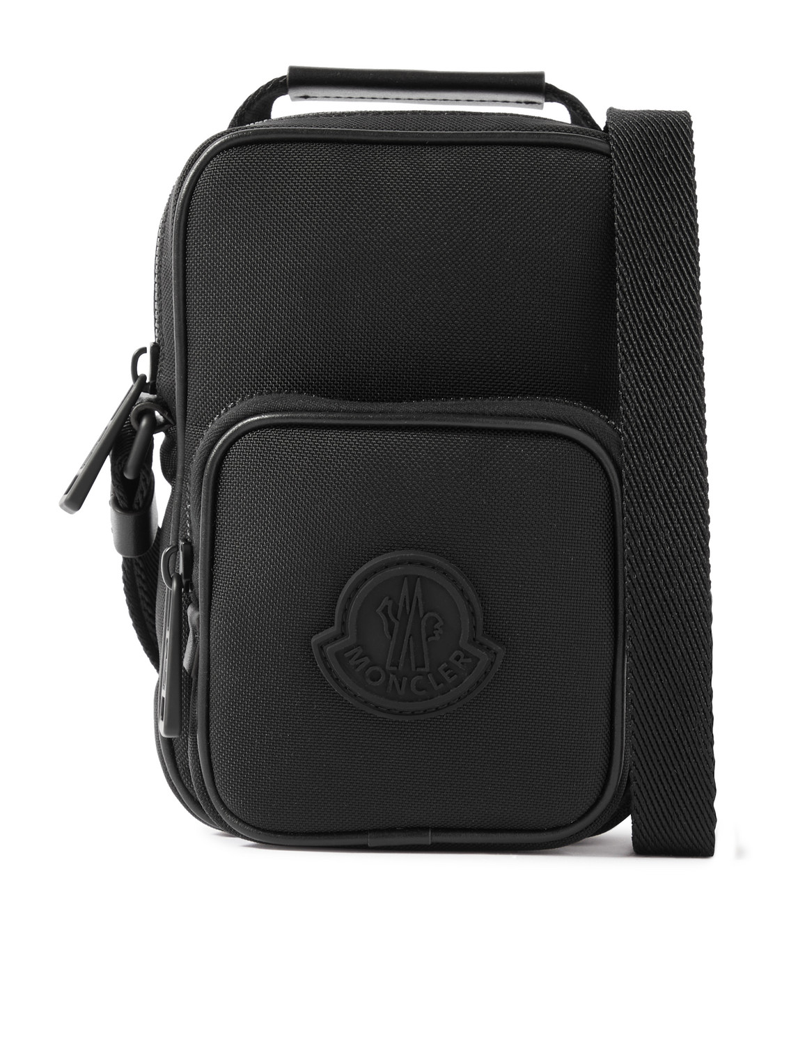 Moncler Logo-appliquéd Leather-trimmed Canvas Pouch In Black