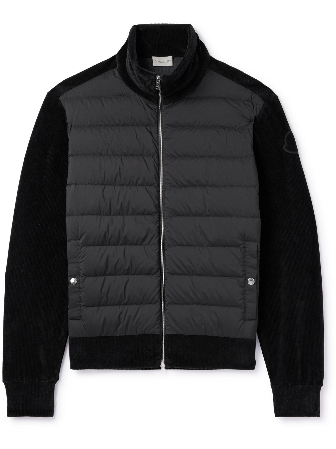 Moncler Ribbed Cotton-blend Chenille And Quilted Shell Down Zip-up Cardigan In Black