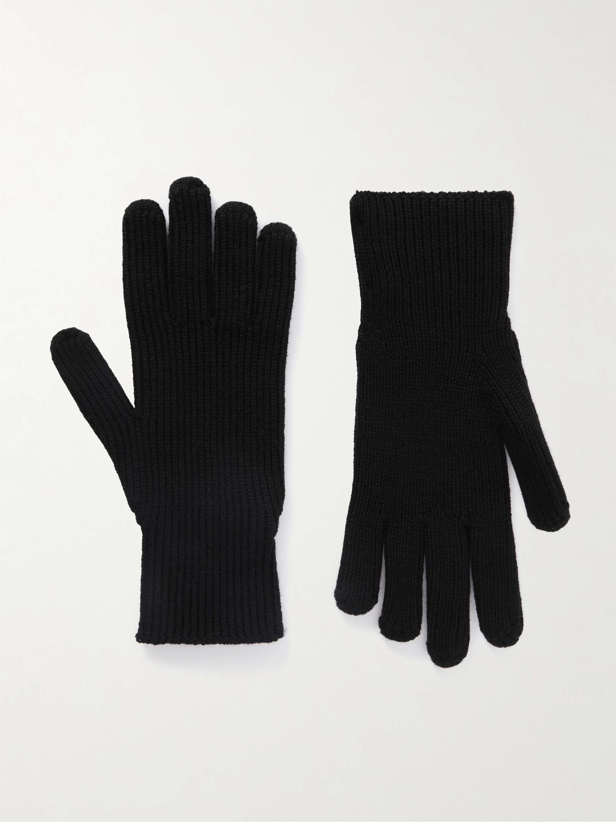 MONCLER Logo-Appliquéd Ribbed Virgin Wool Gloves for Men