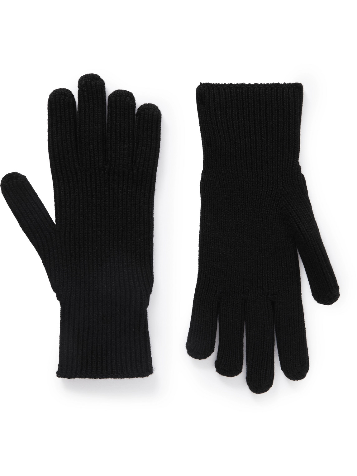 Moncler Logo-appliquéd Ribbed Virgin Wool Gloves In Black