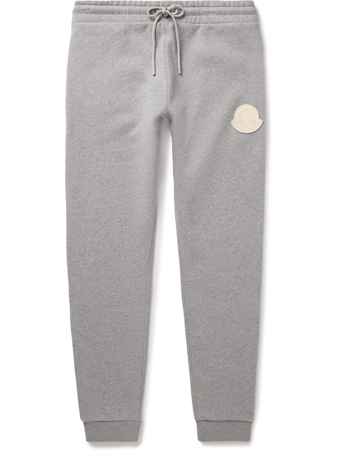 Moncler Slim-fit Tapered Logo-appliquéd Cotton-jersey Sweatpants In Gray