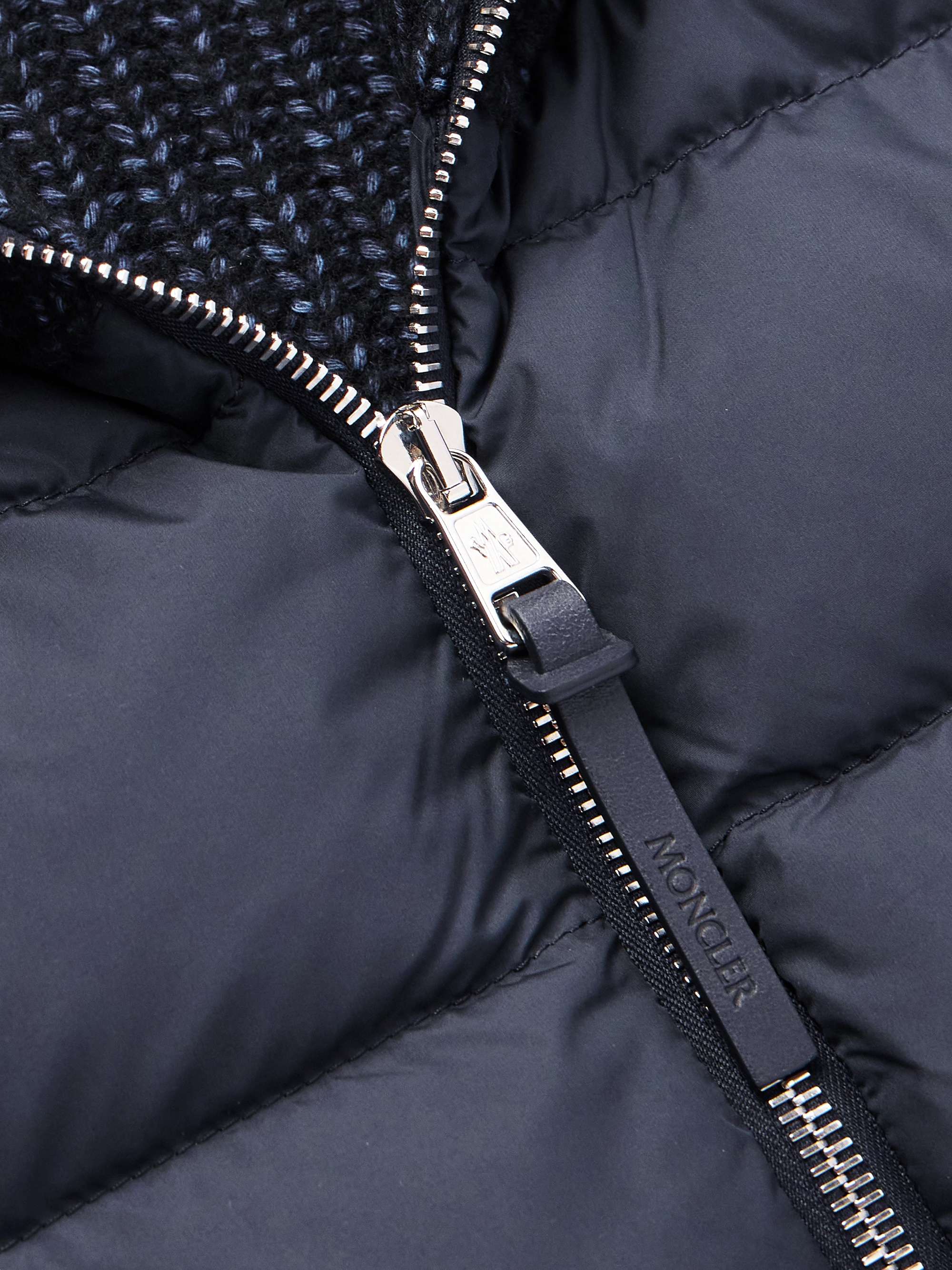 MONCLER Leather-Trimmed Quilted Shell and Ribbed Cotton and Wool-Blend ...