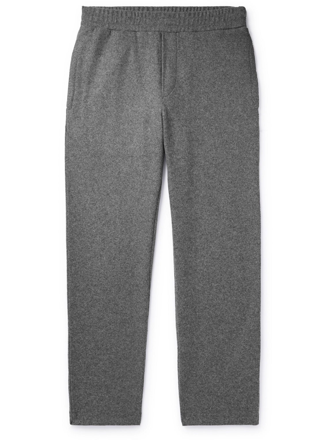 Moncler Straight-leg Logo-appliquéd Wool-blend Flannel Sweatpants In Grey