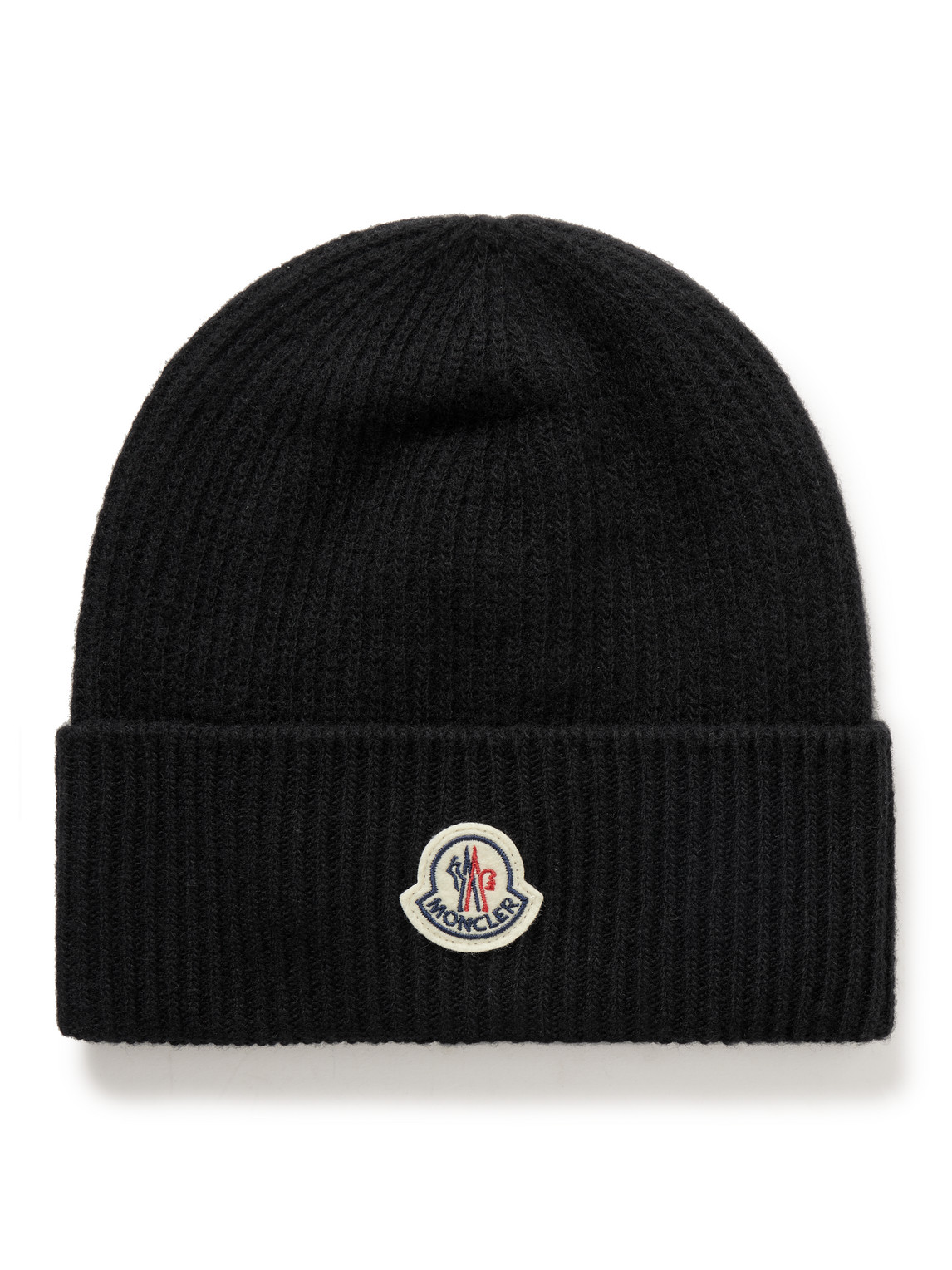 Moncler Logo-appliquéd Ribbed Virgin Wool And Cashmere-blend Beanie In Black