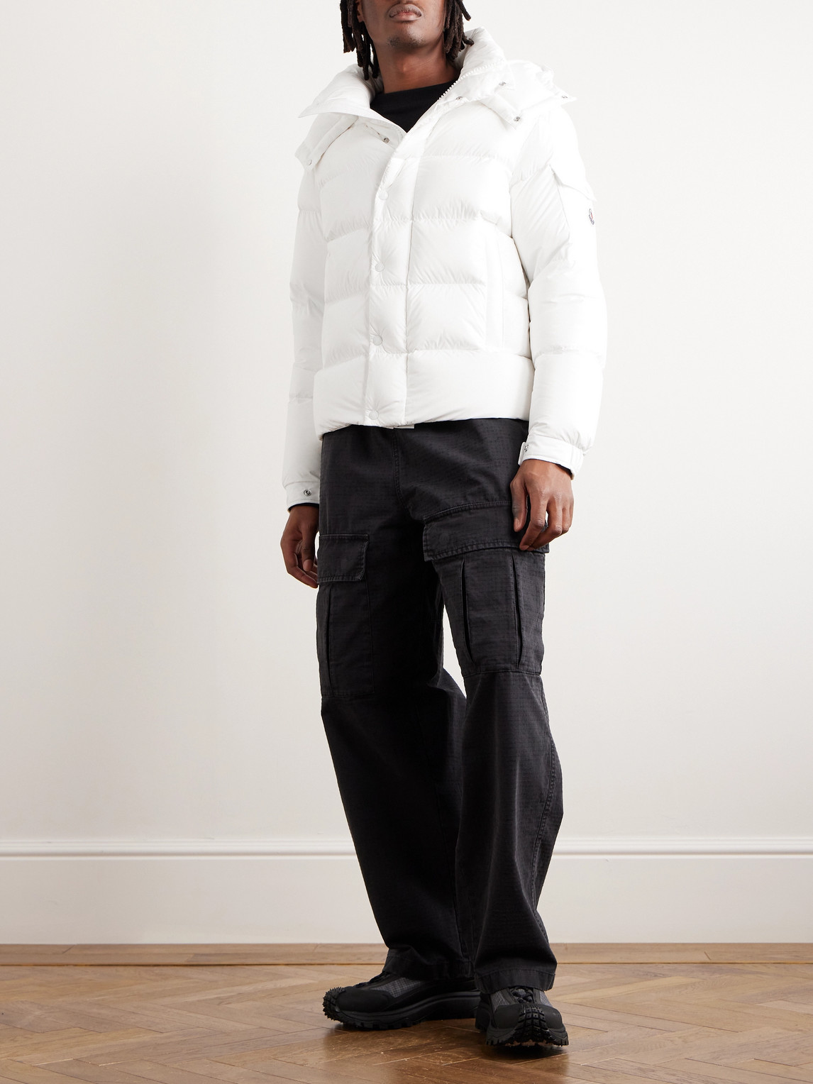 Shop Moncler Vezere Logo-appliquéd Quilted Nylon Hooded Down Jacket In White