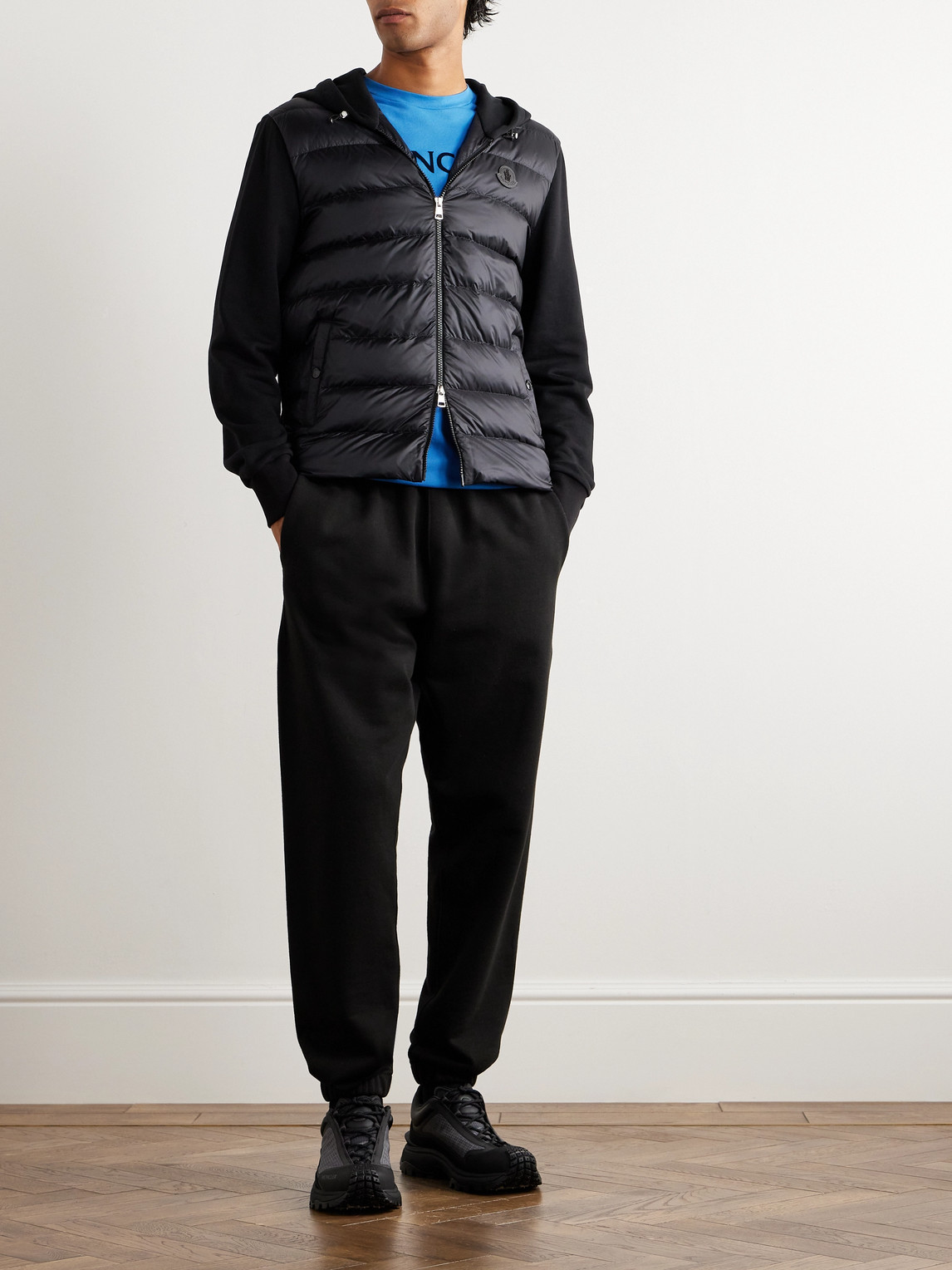 Shop Moncler Cotton-jersey And Quilted Shell Down Jacket In Black