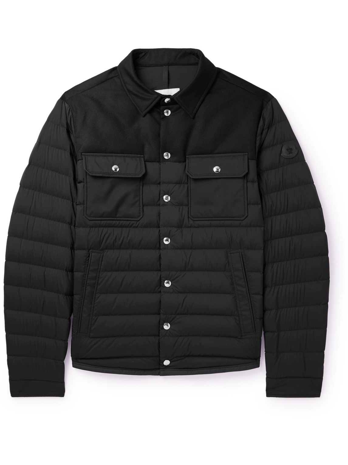 Moncler Longue Saison Wool Twill-panelled Quilted Shell Down Jacket In Black